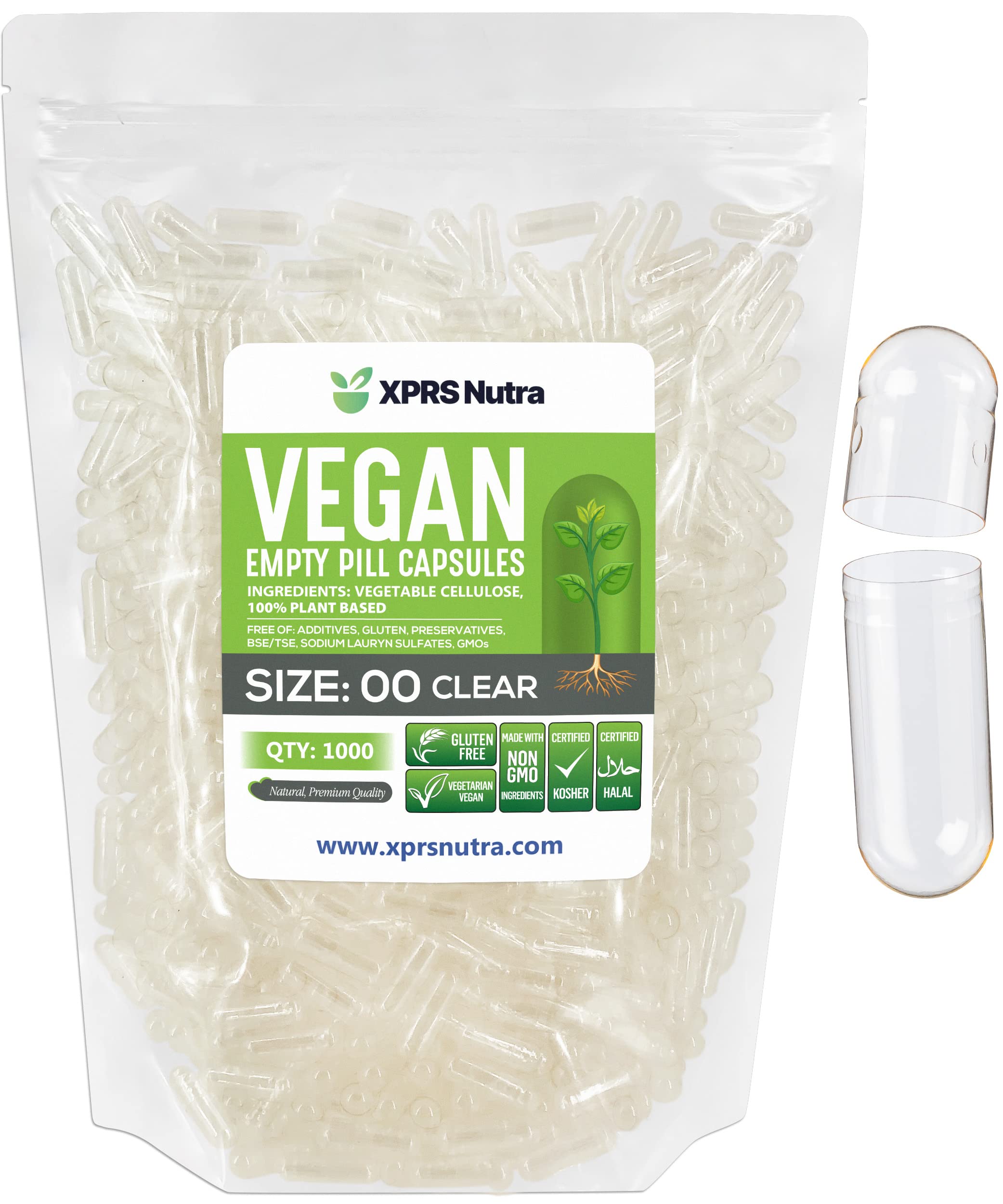 Cápsulas Veganas Vacías Xprs Nutra, Tamaño 00 - 1000 Unidades - Venta Internacional.