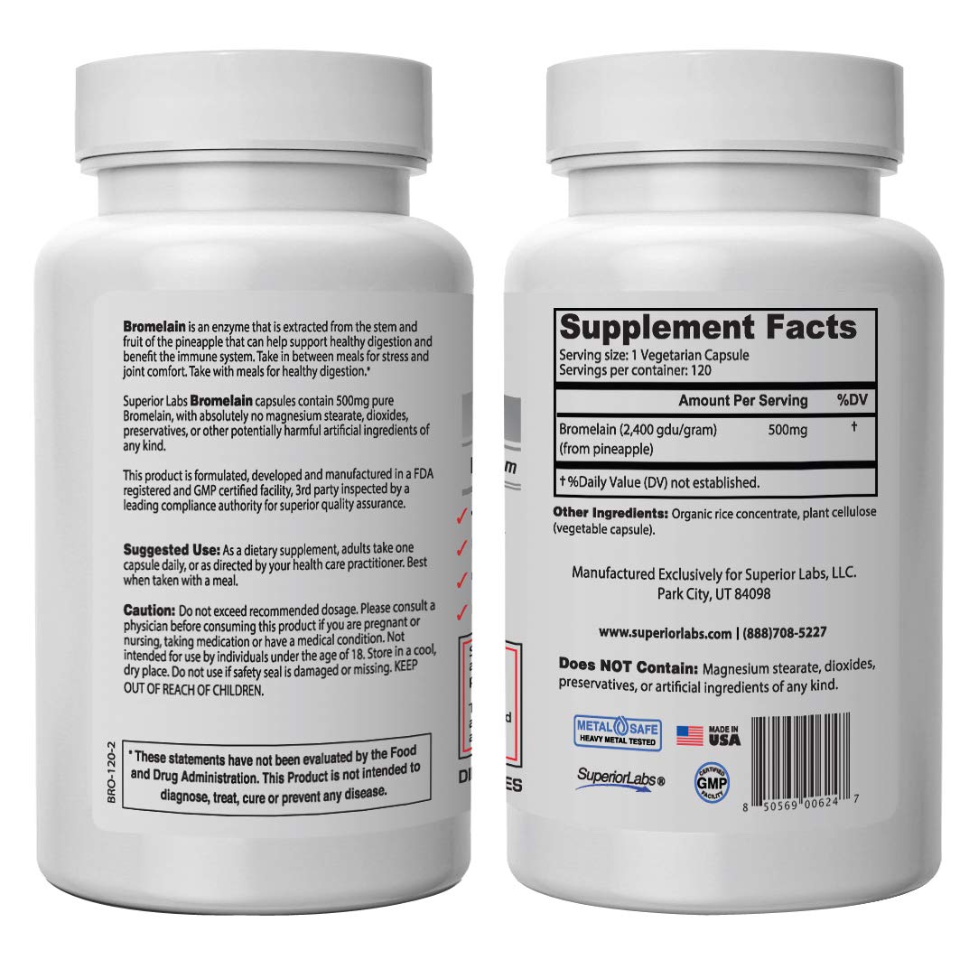 Foto 3 pulgar | Suplemento De Bromelina De Superior Labs, 500 Mg, 120 Cápsulas - Venta Internacional.