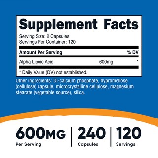 Foto 2 | Suplemento Nutricost De Ácido Alfa Lipoico 600 Mg 240 Cápsulas - Venta Internacional.