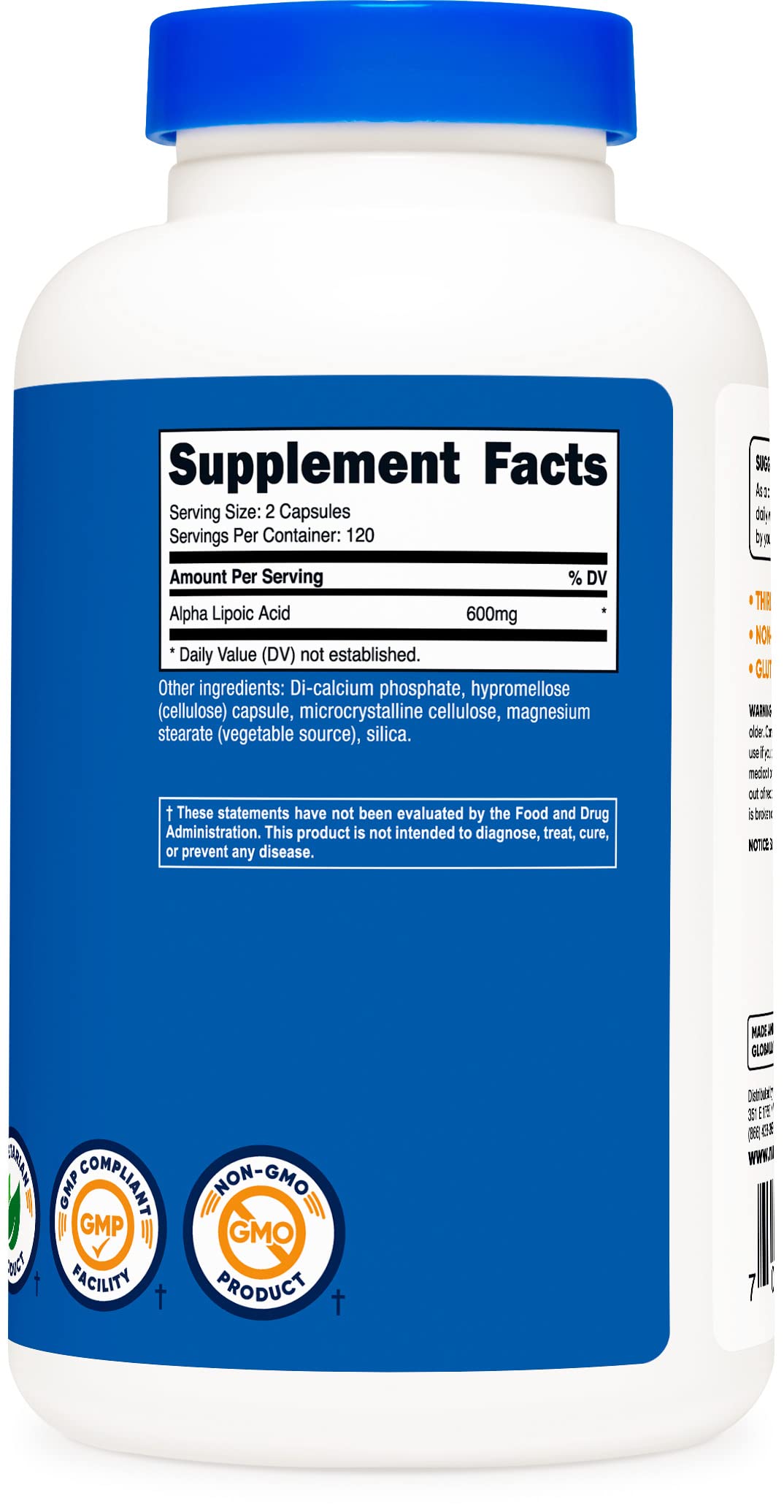 Foto 5 pulgar | Suplemento Nutricost De Ácido Alfa Lipoico 600 Mg 240 Cápsulas - Venta Internacional.