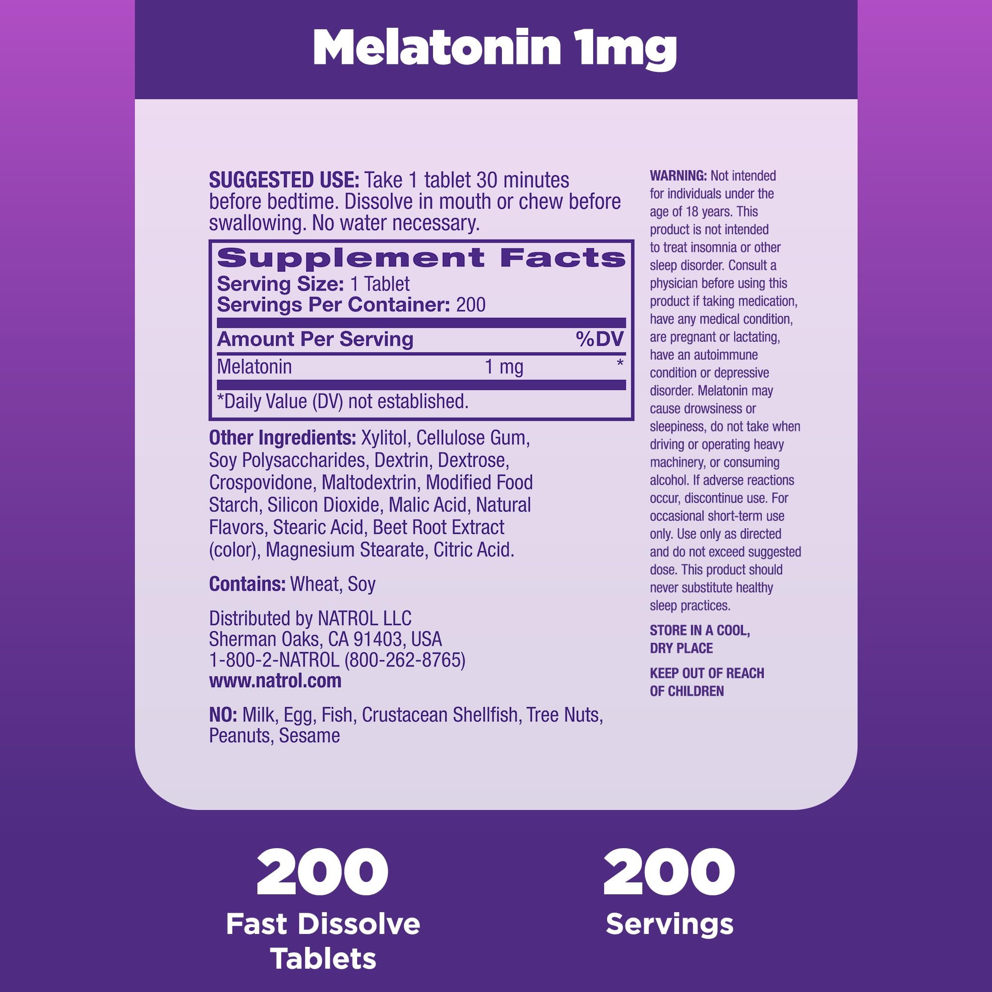 Foto 7 pulgar | Suplemento Natrol Melatonin Fast Dissolve 1 Mg 200 Comprimidos - Venta Internacional.