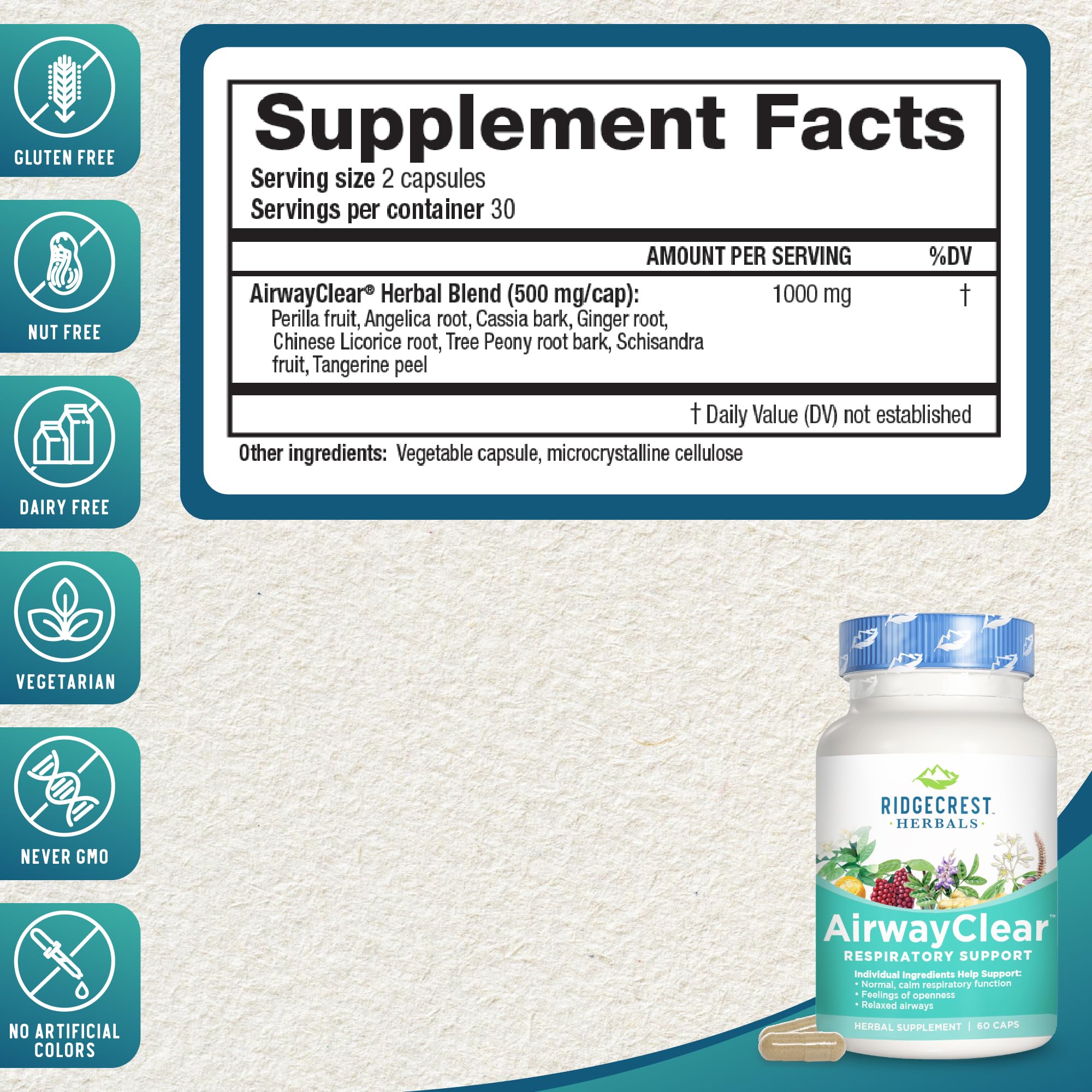 Foto 3 pulgar | Suplementos Ridgecrest Herbals Airwayclear Lung Health 60 Cápsulas - Venta Internacional.
