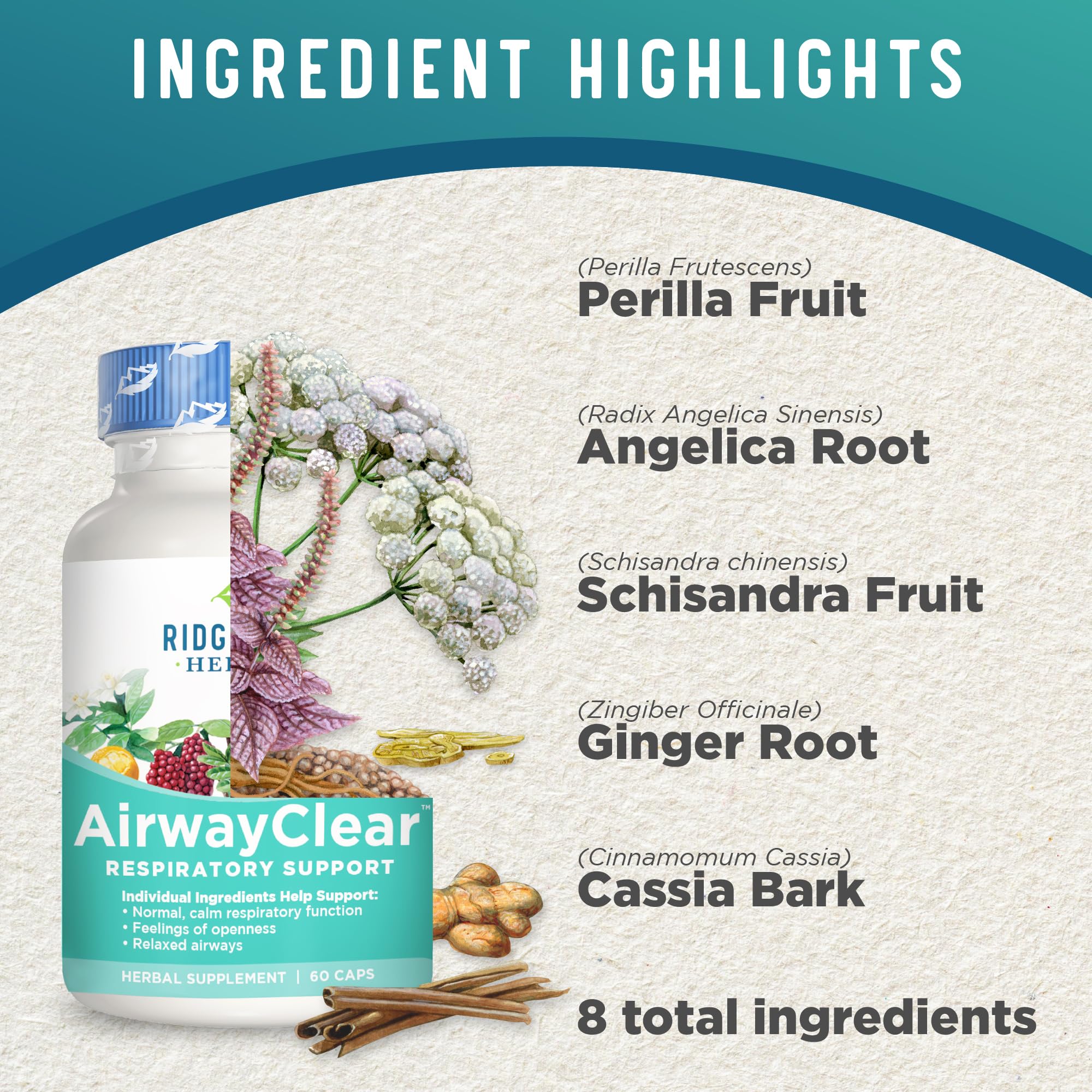 Foto 4 | Suplementos Ridgecrest Herbals Airwayclear Lung Health 60 Cápsulas - Venta Internacional.