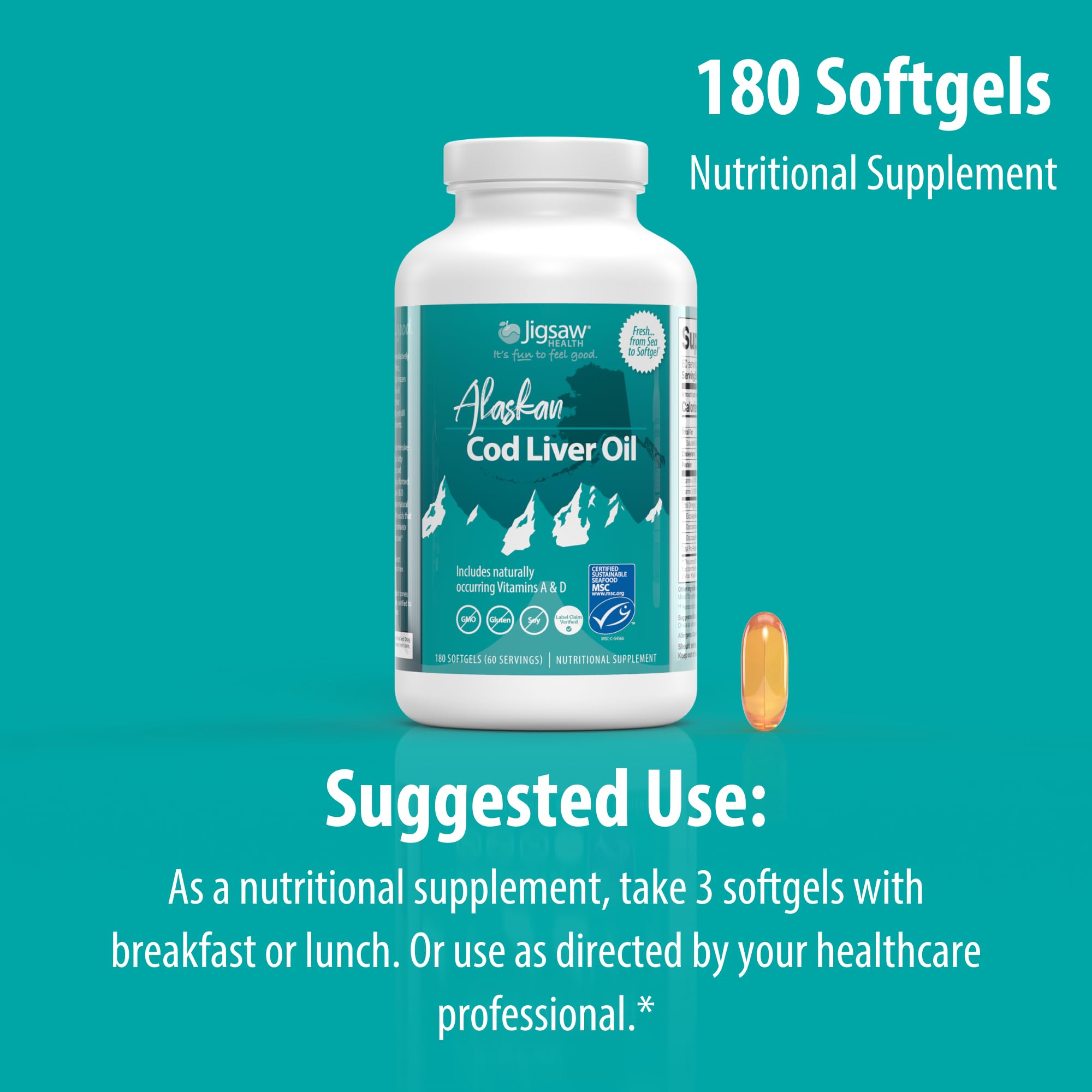 Foto 7 | Suplemento De Aceite De Hígado De Bacalao De Alaska De Jigsaw Health 180 Cápsulas Blandas - Venta Internacional.