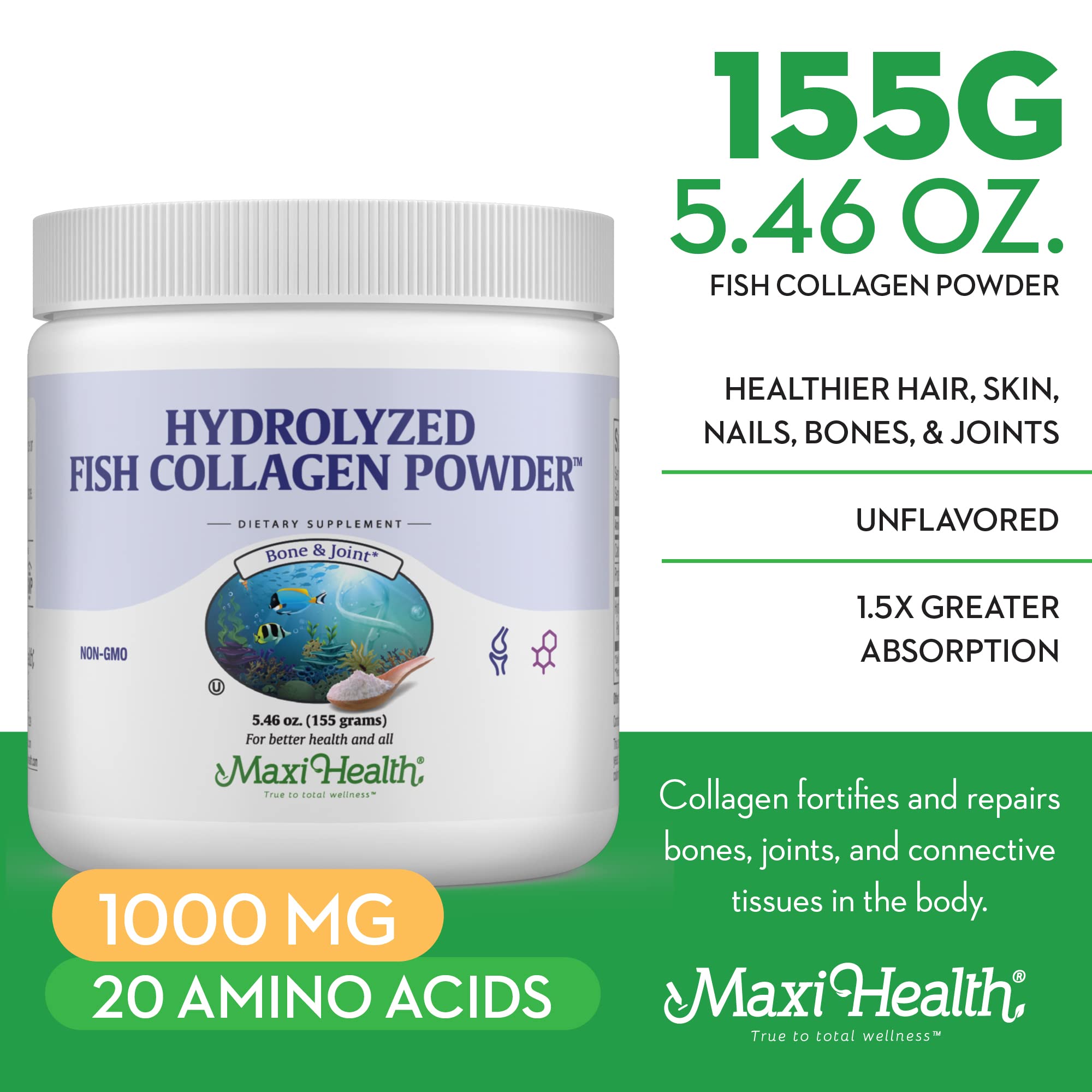 Foto 5 pulgar | Colágeno En Polvo Maxi Health Marine Sin Sabor, 160 Ml, Tipo I - Venta Internacional.