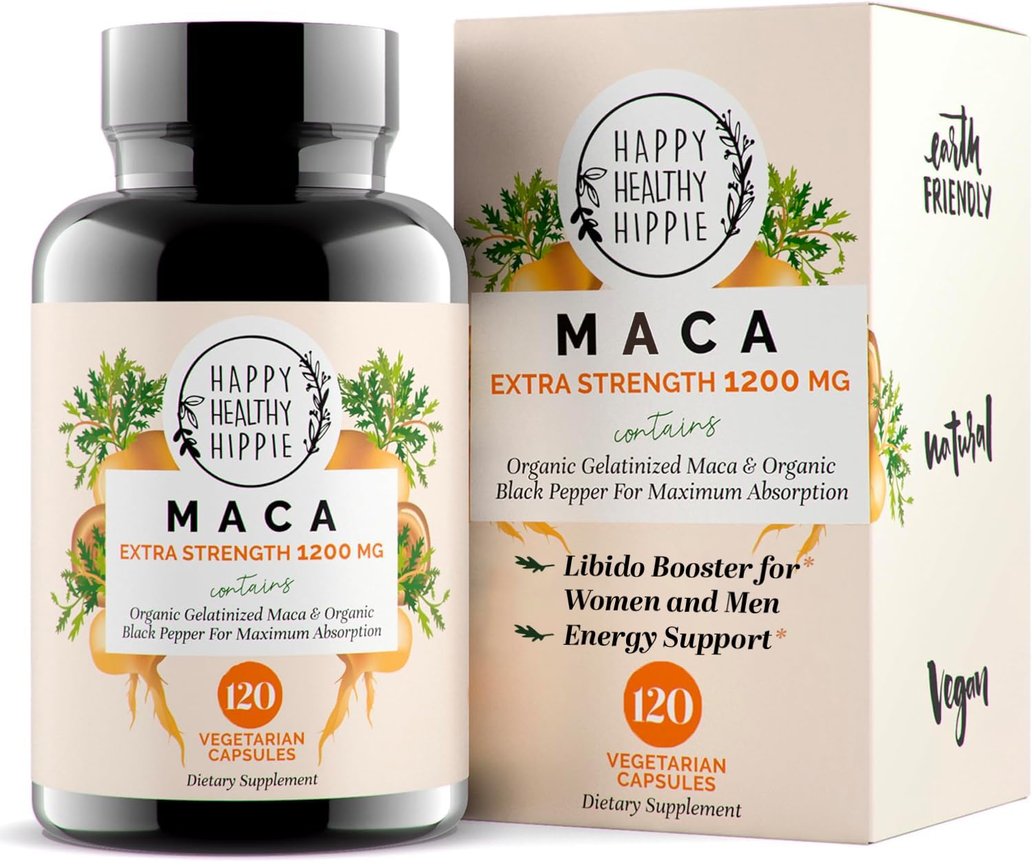 Foto 1 | Suplemento De Raíz De Maca Hippie Happy Healthy, 1200 Mg, 120 Unidades - Venta Internacional.