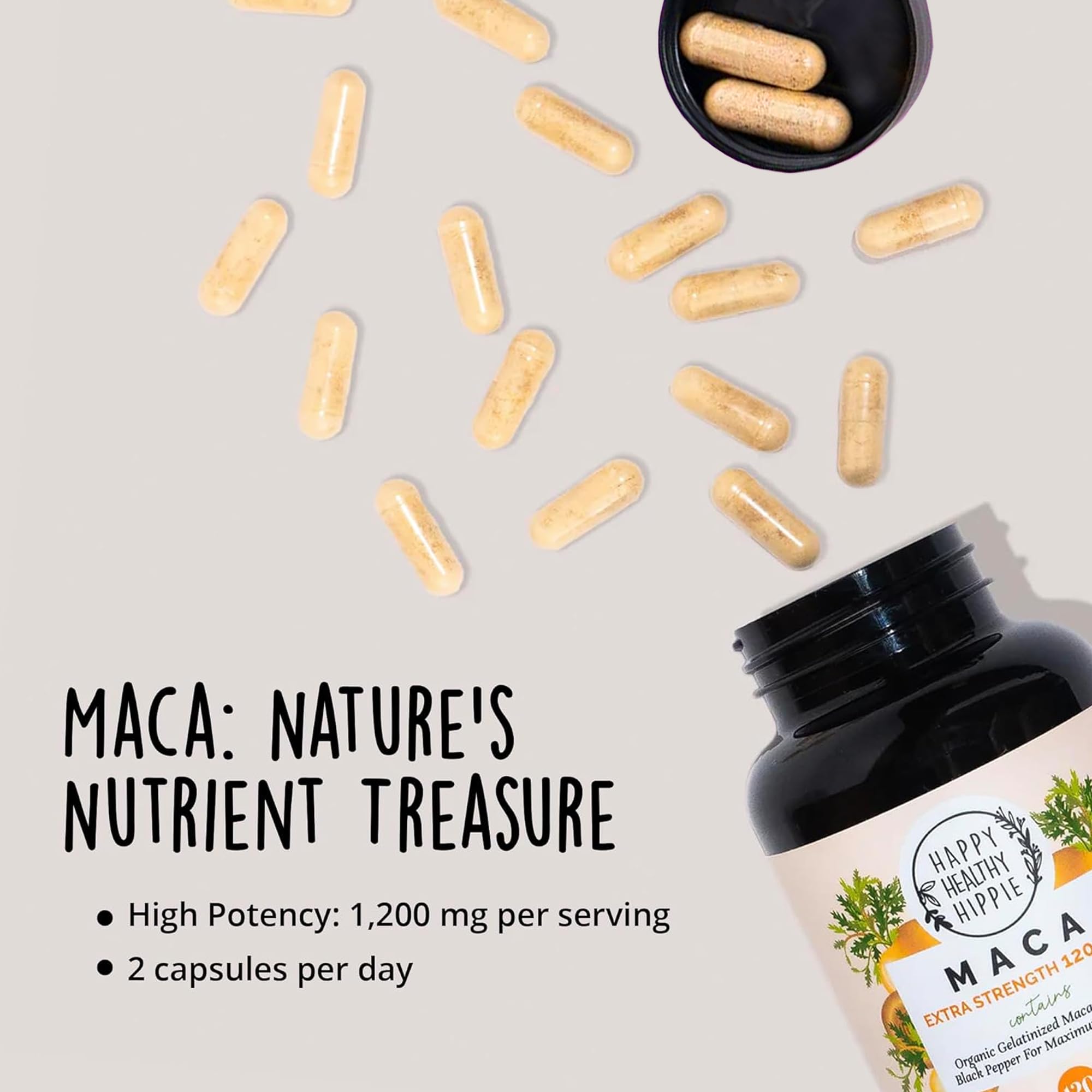 Foto 6 | Suplemento De Raíz De Maca Hippie Happy Healthy, 1200 Mg, 120 Unidades - Venta Internacional.