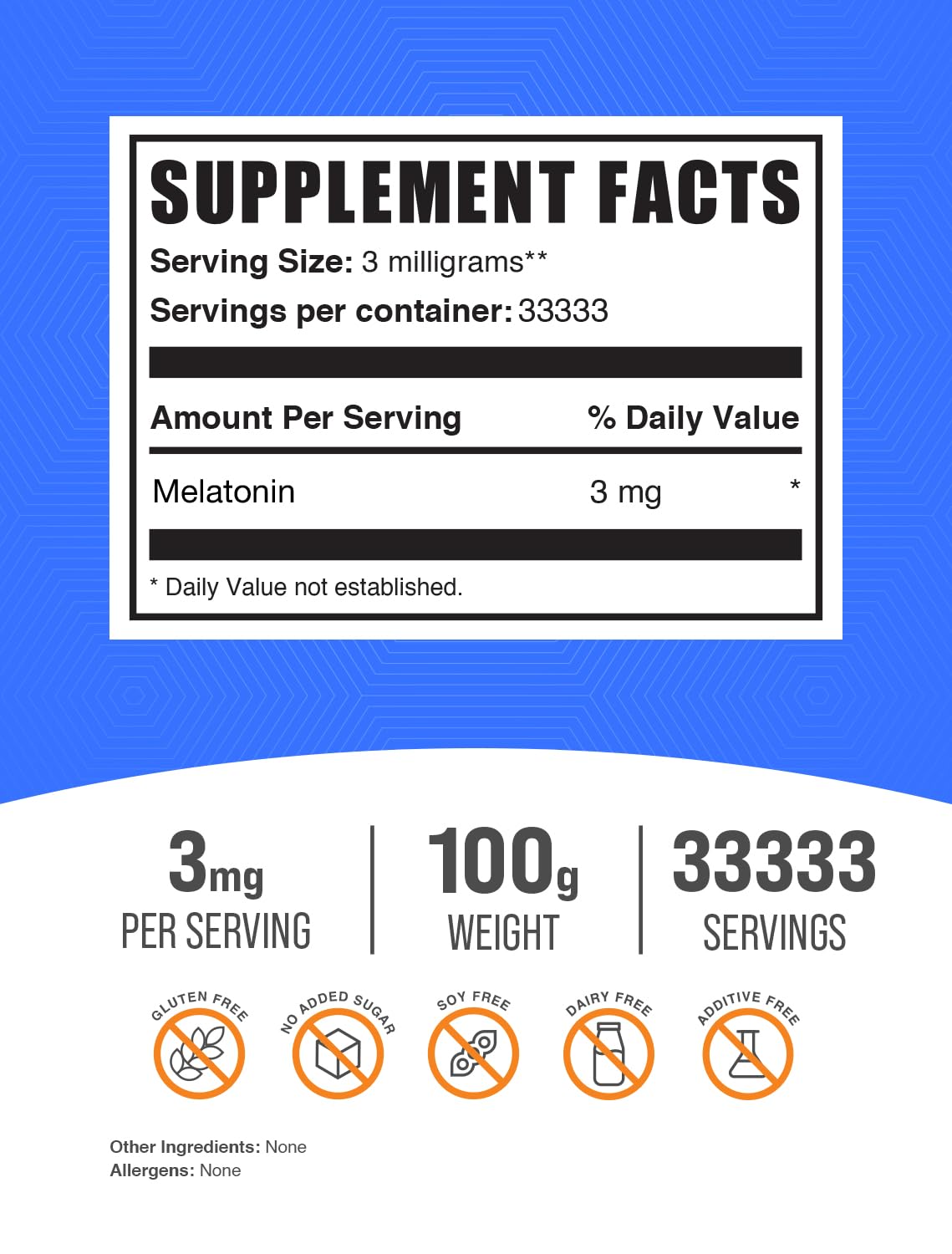 Foto 3 pulgar | Suplemento Para Dormir Bulksupplements.com Melatonina 3 Mg 100 G - Venta Internacional.