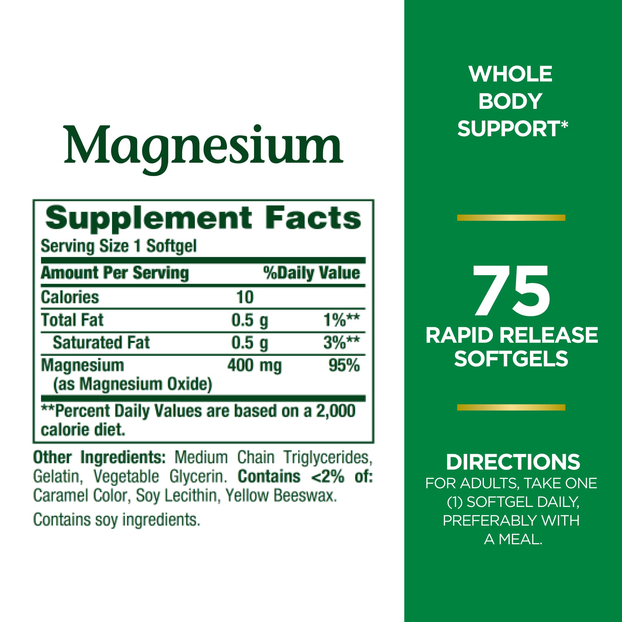 Foto 3 pulgar | Suplemento Nature's Bounty Magnesio 400 Mg 75 Cápsulas Blandas - Venta Internacional.