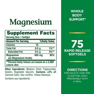 Foto 2 | Suplemento Nature's Bounty Magnesio 400 Mg 75 Cápsulas Blandas - Venta Internacional.