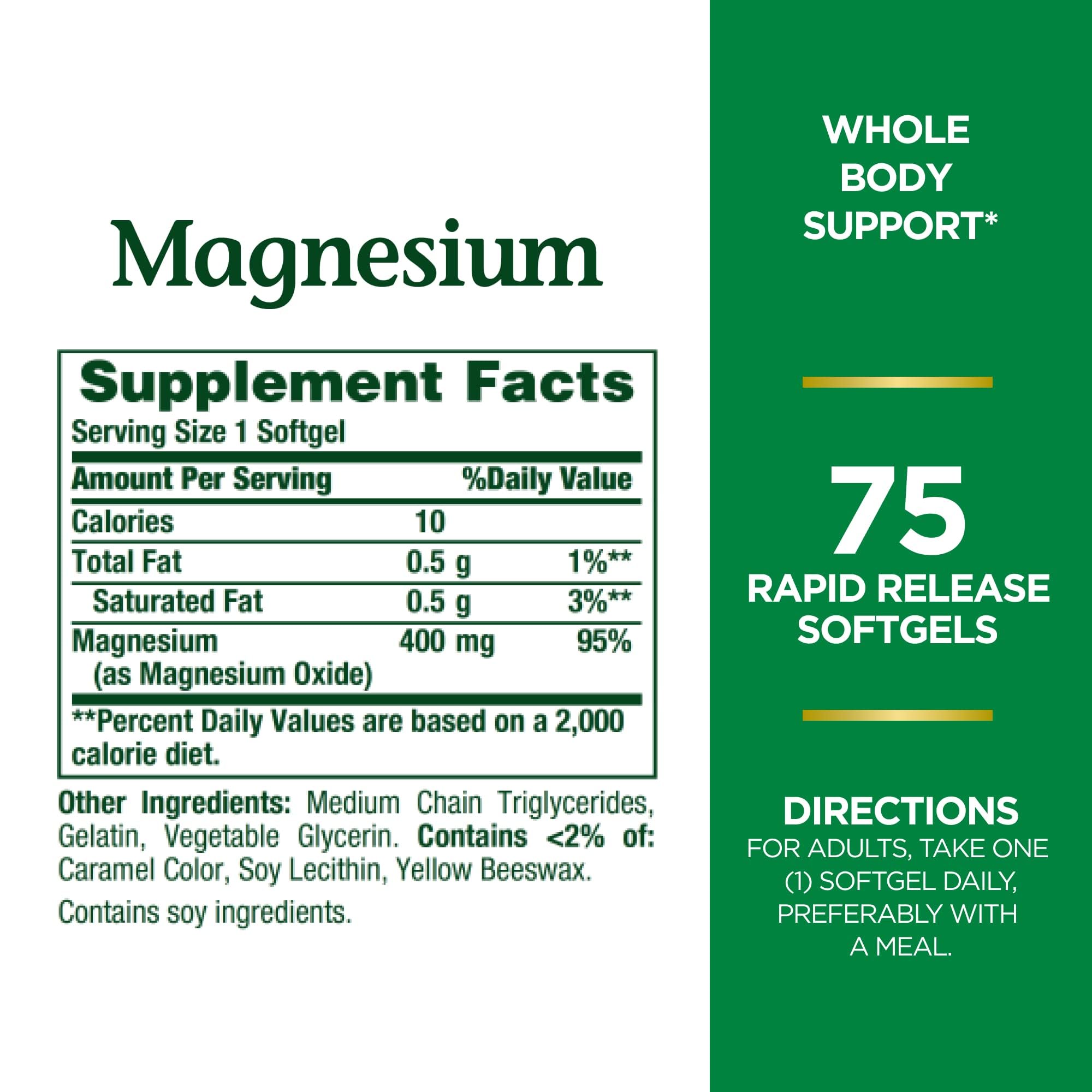 Foto 8 pulgar | Suplemento Nature's Bounty Magnesio 400 Mg 75 Cápsulas Blandas - Venta Internacional.
