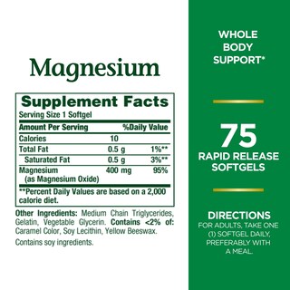 Foto 7 | Suplemento Nature's Bounty Magnesio 400 Mg 75 Cápsulas Blandas - Venta Internacional.