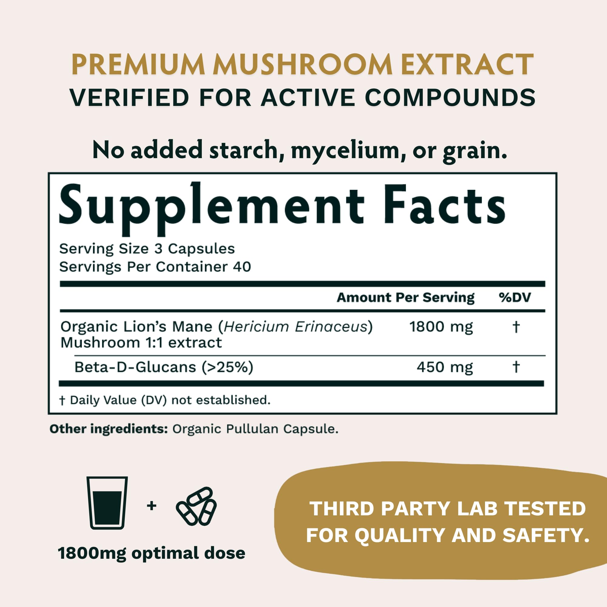 Foto 4 pulgar | Suplemento Tribe Organics Lion's Mane 1800 Mg 120 Cápsulas Veganas - Venta Internacional.