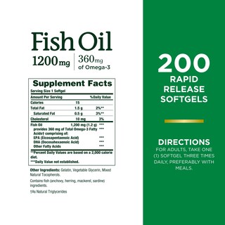 Foto 2 | Suplemento Nature's Bounty Fish Oil 1200 Mg De Omega-3 200 Cápsulas Blandas - Venta Internacional.