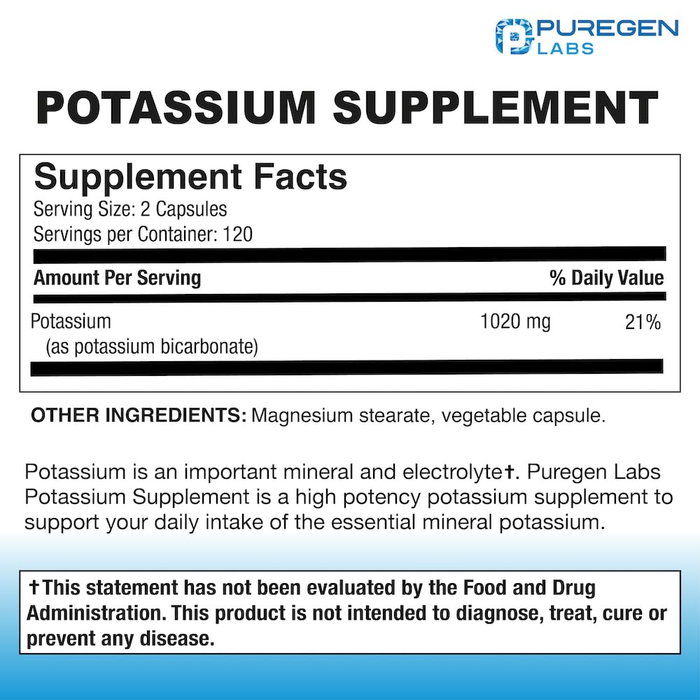 Foto 3 pulgar | Suplemento De Bicarbonato De Potasio Puregen Labs, 1020 Mg, 240 Cápsulas - Venta Internacional.