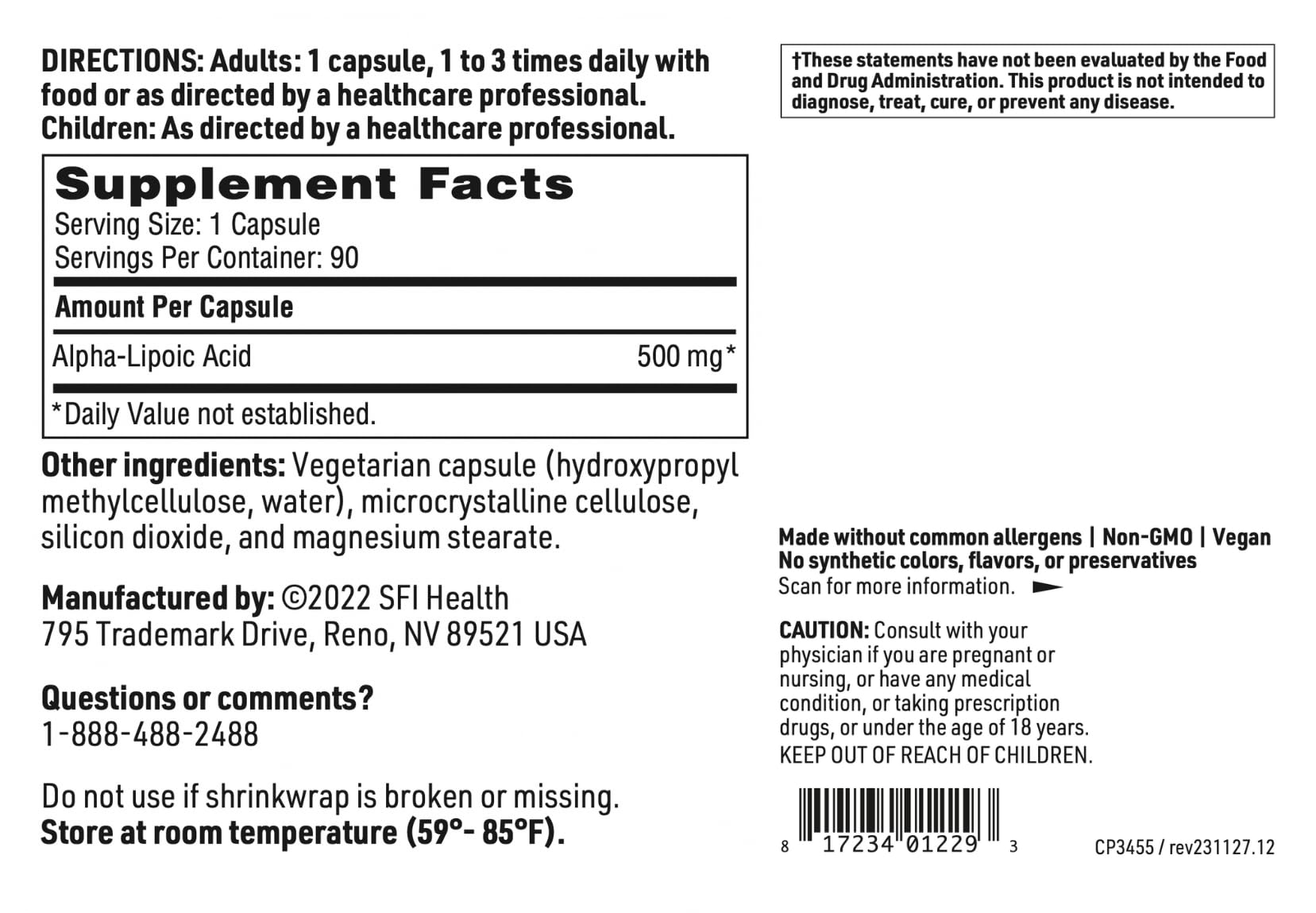 Foto 6 pulgar | Suplemento De Ácido Alfa Lipoico De Klaire Labs, 500 Mg, Antioxidante, 90 Cápsulas - Venta Internacional.