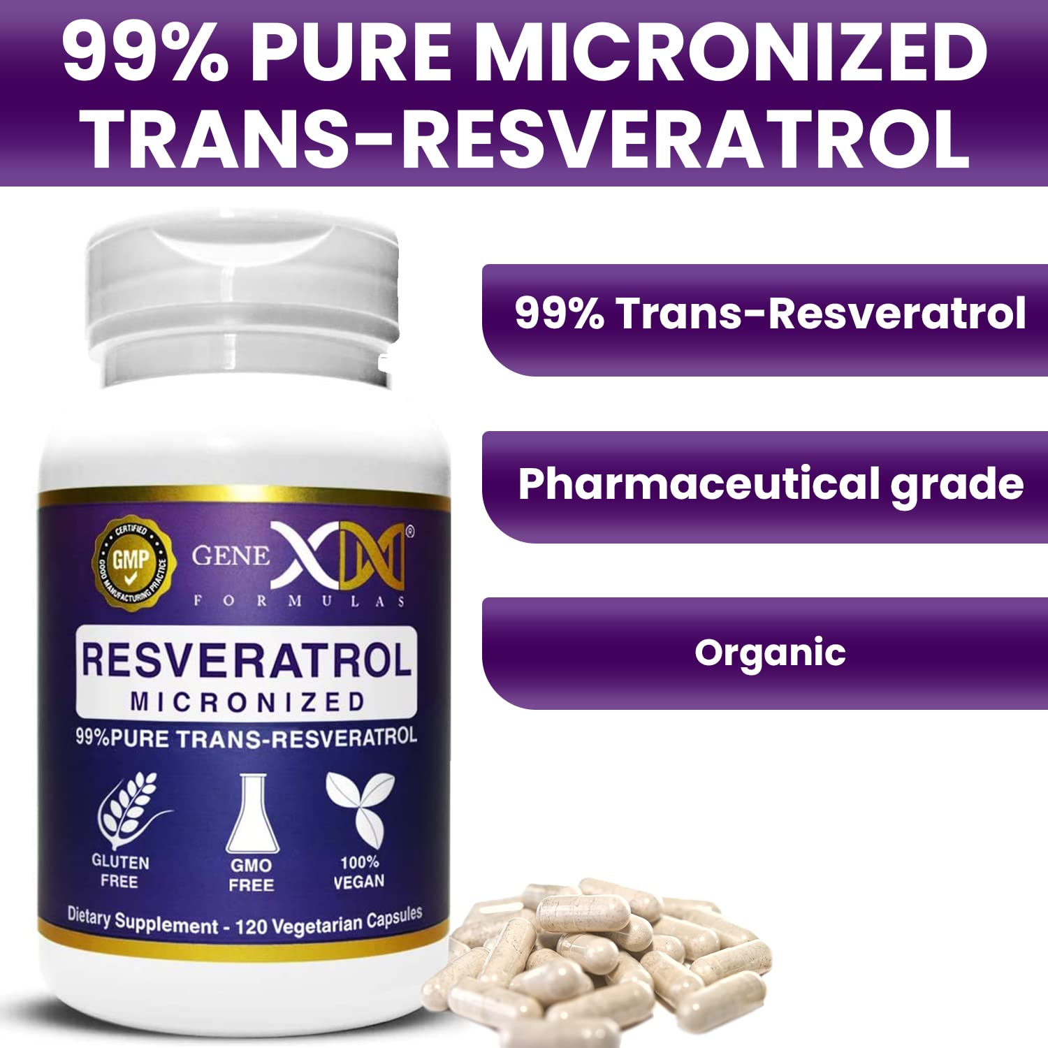 Foto 4 pulgar | Suplemento Genex Trans-resveratrol 1000 Mg 99% Puro 120 Unidades - Venta Internacional.