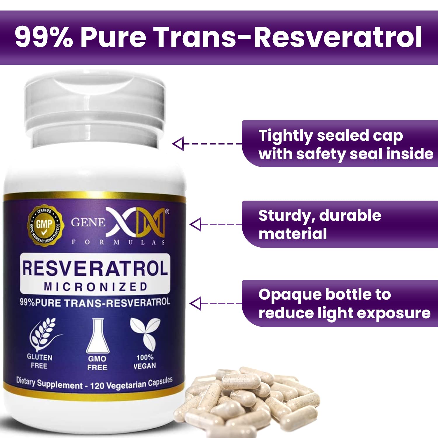Foto 7 pulgar | Suplemento Genex Trans-resveratrol 1000 Mg 99% Puro 120 Unidades - Venta Internacional.