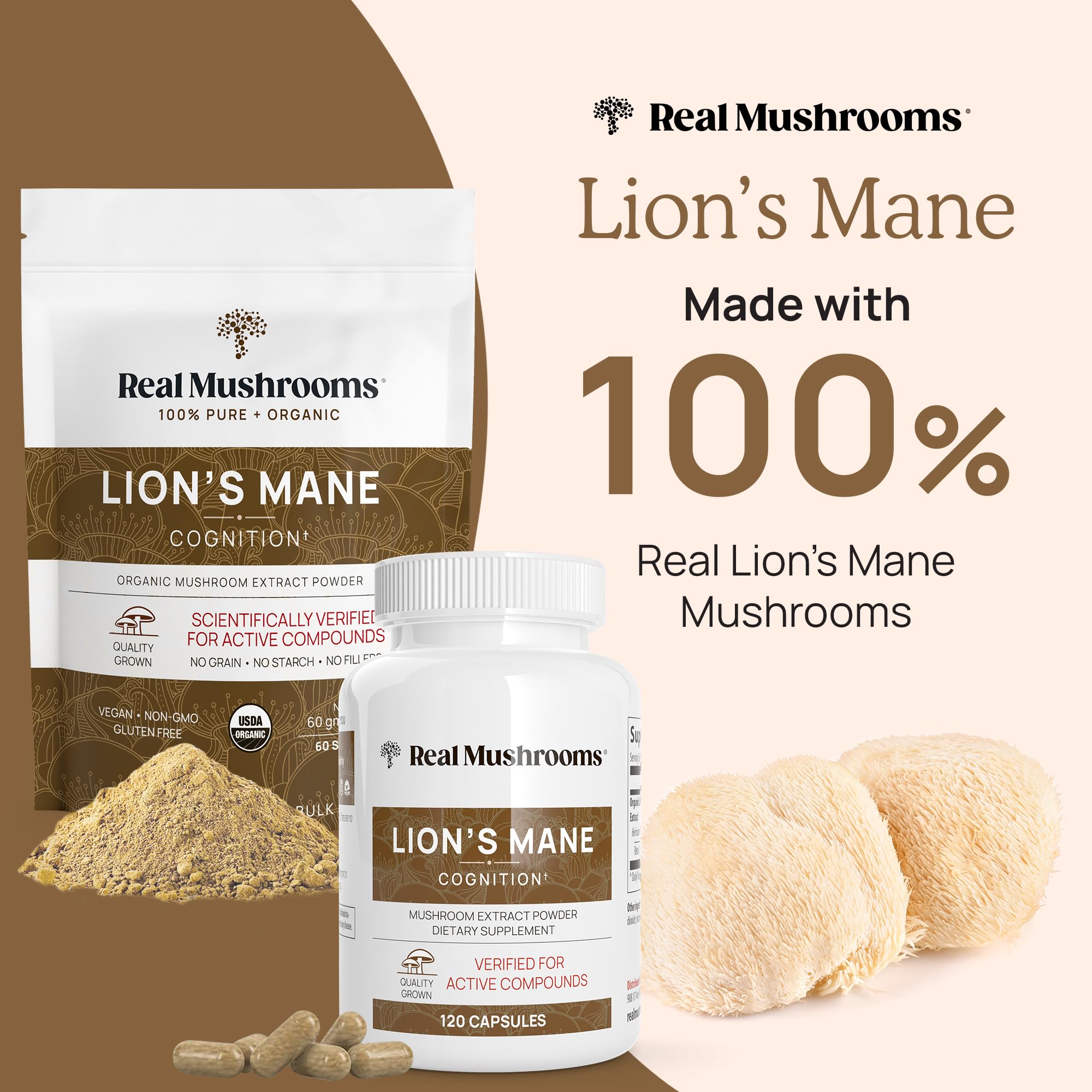 Foto 3 pulgar | Suplemento Real Mushrooms Lion's Mane 300 Cápsulas Vegano - Venta Internacional.