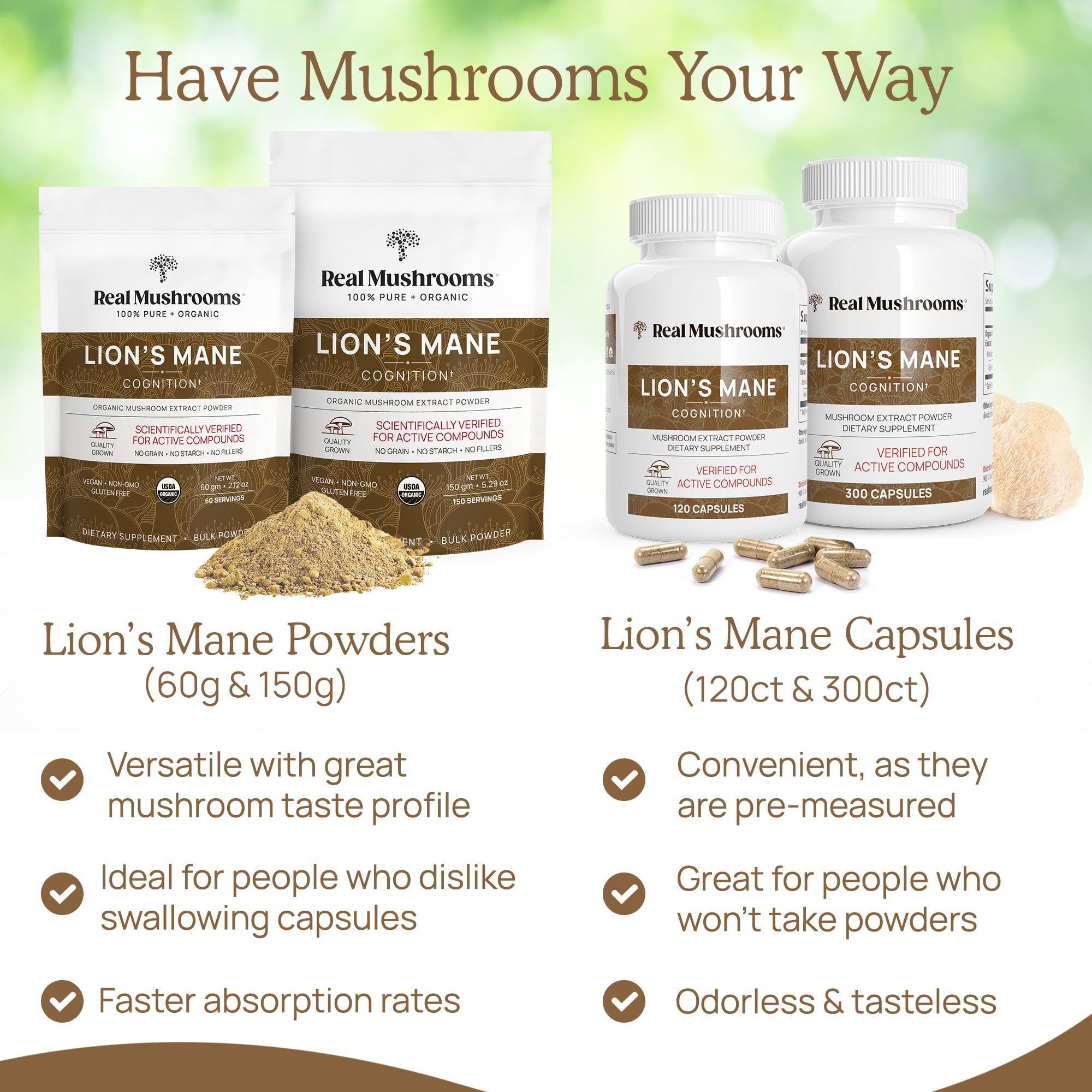 Foto 7 pulgar | Suplemento Real Mushrooms Lion's Mane 300 Cápsulas Vegano - Venta Internacional.