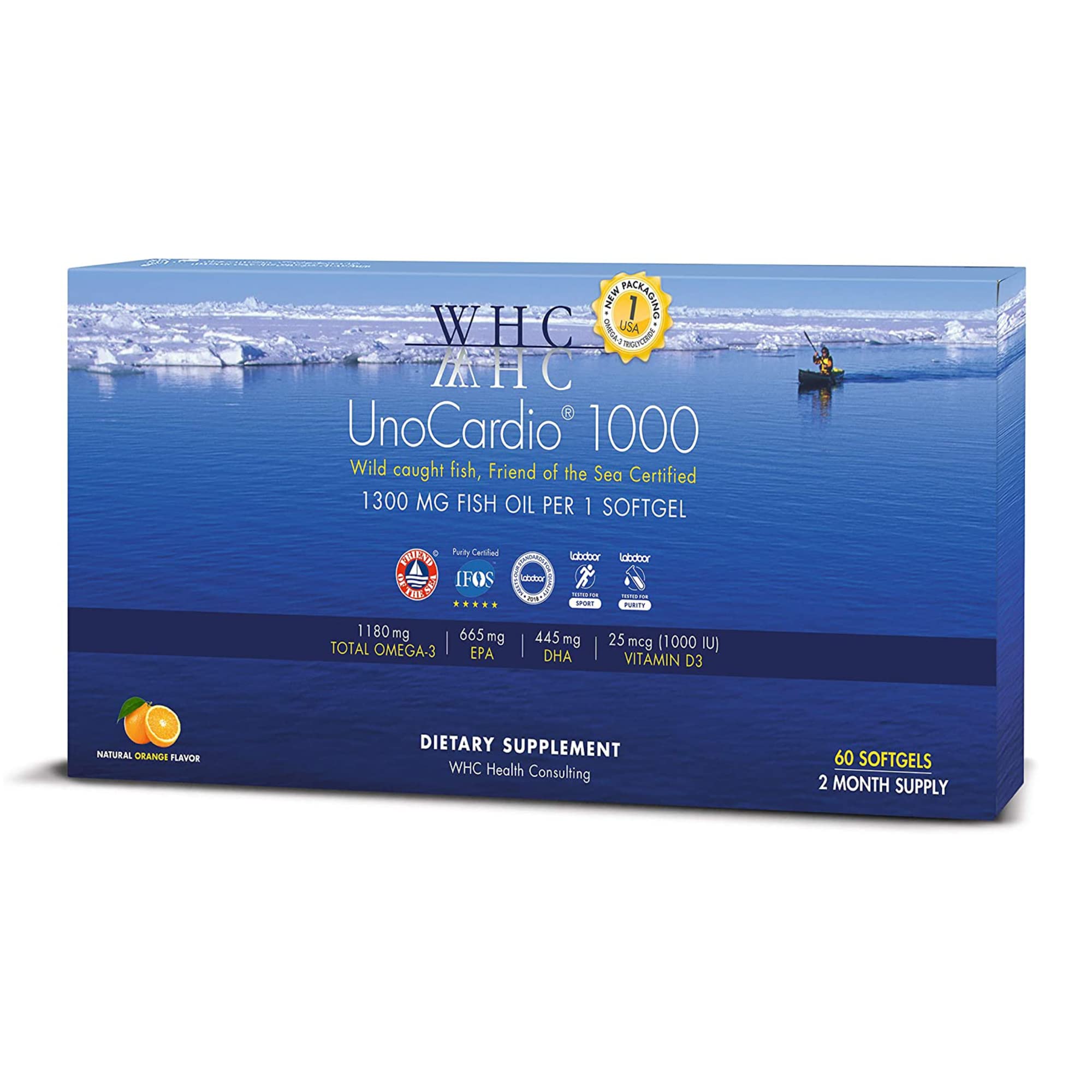 Foto 2 pulgar | Suplemento Whc Unocardio 1000 De Aceite De Pescado 1300 Mg De Omega-3 60 Cápsulas Blandas - Venta Internacional.
