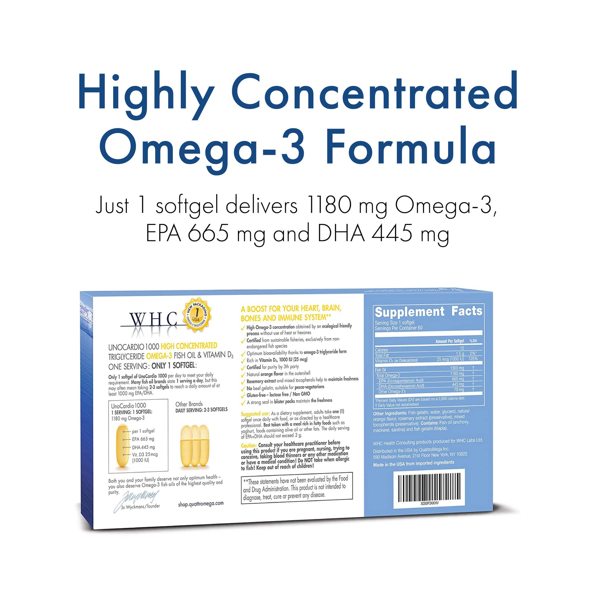 Foto 3 pulgar | Suplemento Whc Unocardio 1000 De Aceite De Pescado 1300 Mg De Omega-3 60 Cápsulas Blandas - Venta Internacional.