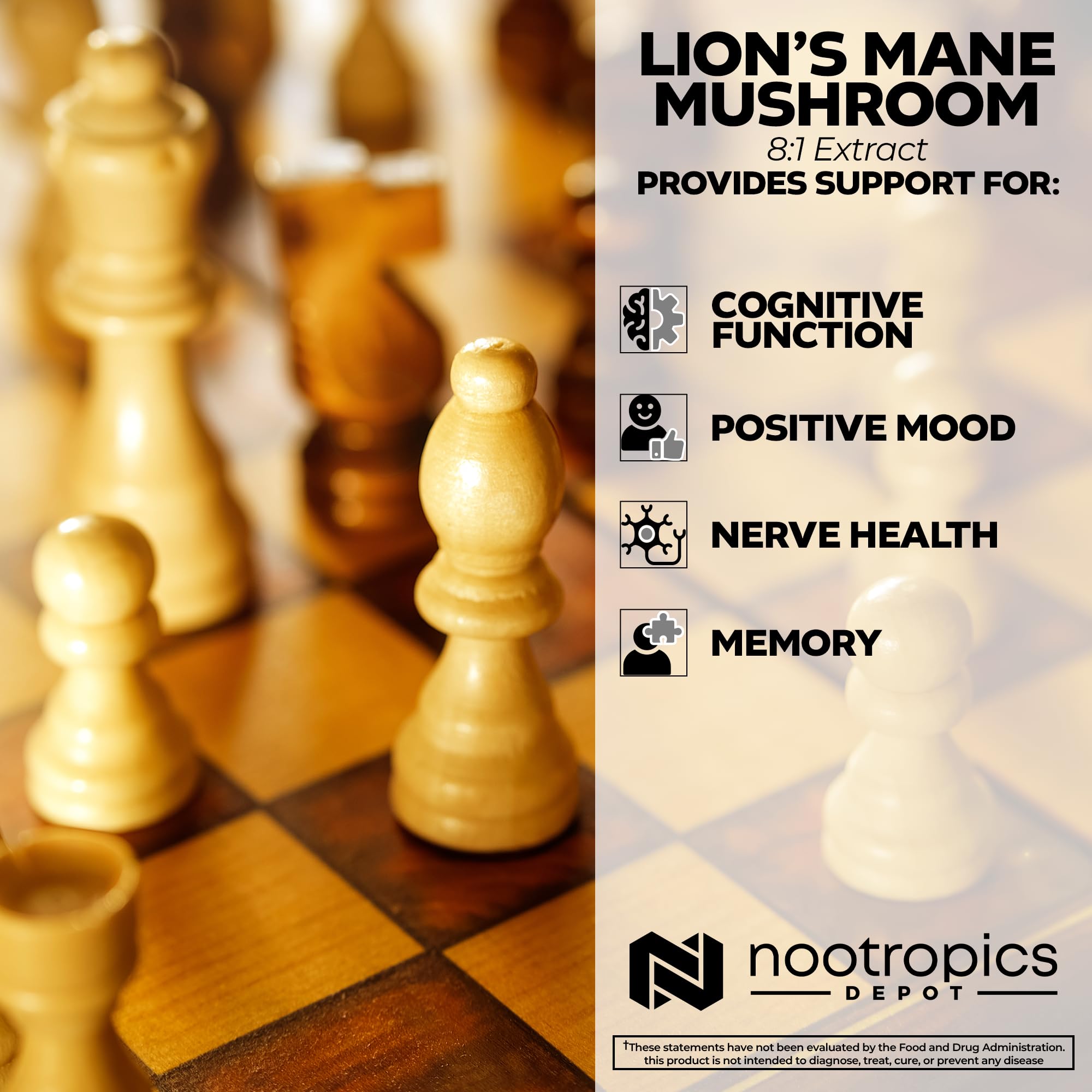 Foto 5 pulgar | Suplemento Nootropics Depot Lions Mane Mushroom 500 Mg 60 Cápsulas - Venta Internacional.