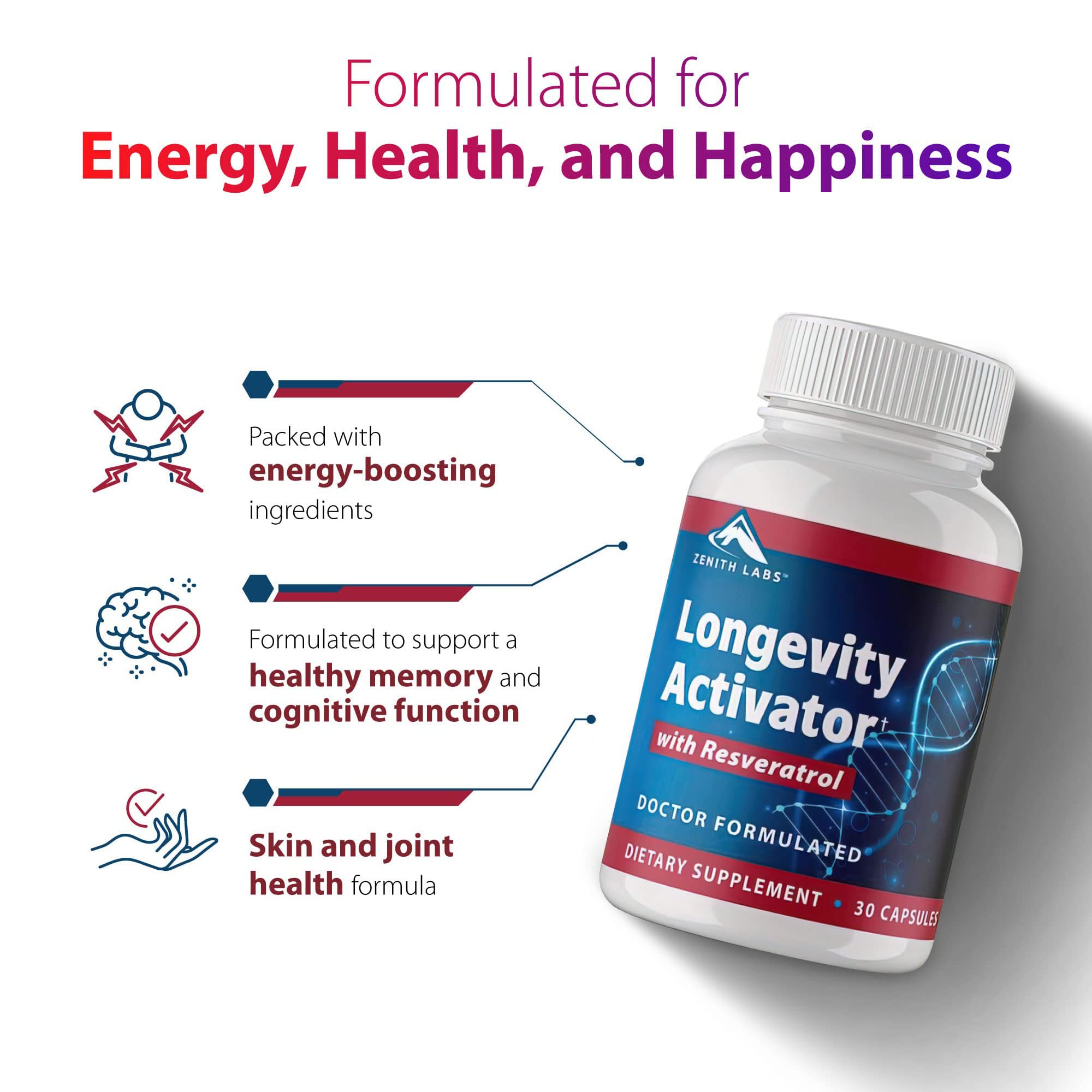 Foto 4 | Suplemento Dietético Zenith Labs Longevity Activator Anti-envejecimiento - Venta Internacional.