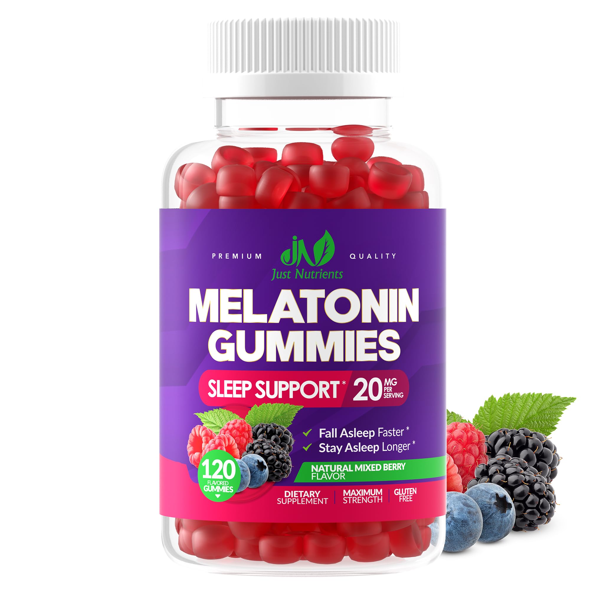 Foto 2 pulgar | Gomitas De Melatonina Supplement Just Nutrients, 20 Mg (120 Unidades) - Venta Internacional.