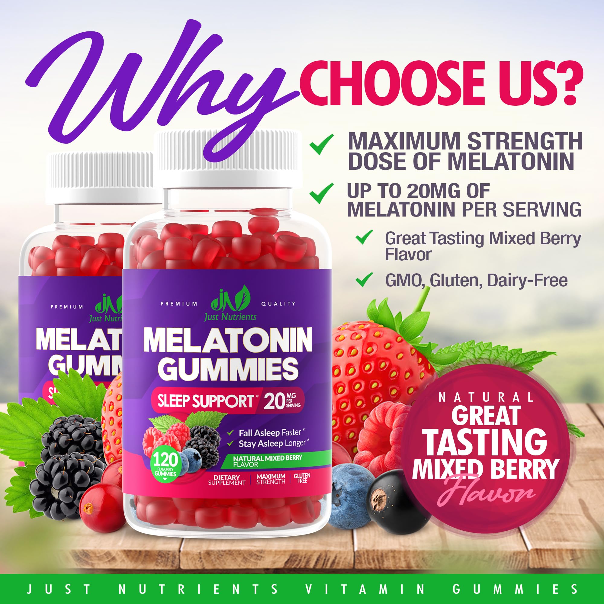 Foto 3 pulgar | Gomitas De Melatonina Supplement Just Nutrients, 20 Mg (120 Unidades) - Venta Internacional.