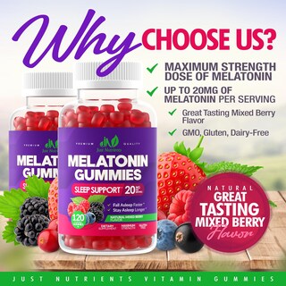 Foto 2 | Gomitas De Melatonina Supplement Just Nutrients, 20 Mg (120 Unidades) - Venta Internacional.