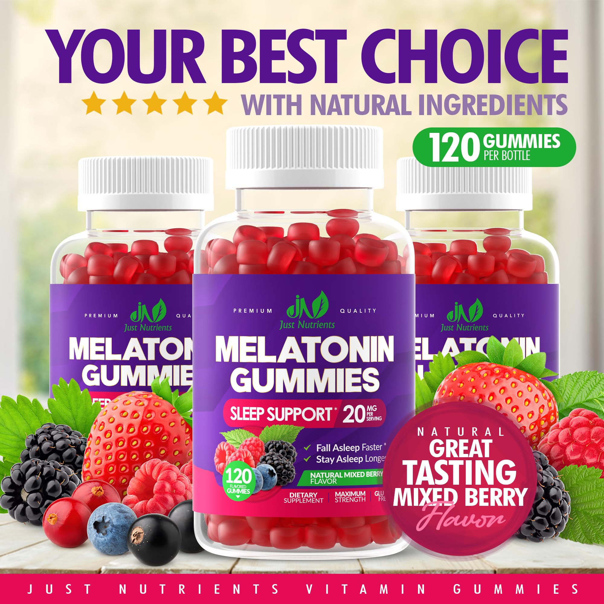 Foto 5 pulgar | Gomitas De Melatonina Supplement Just Nutrients, 20 Mg (120 Unidades) - Venta Internacional.
