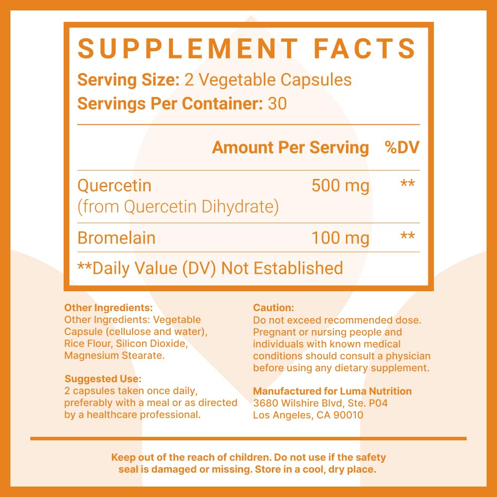 Foto 8 pulgar | Suplemento De Quercetina De Luma Nutrition 500 Mg Con Bromelina 60 Cápsulas - Venta Internacional.