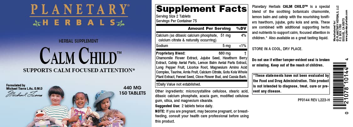 Foto 5 pulgar | Suplemento Planetary Herbals Calm Child 150 Comprimidos - Venta Internacional.