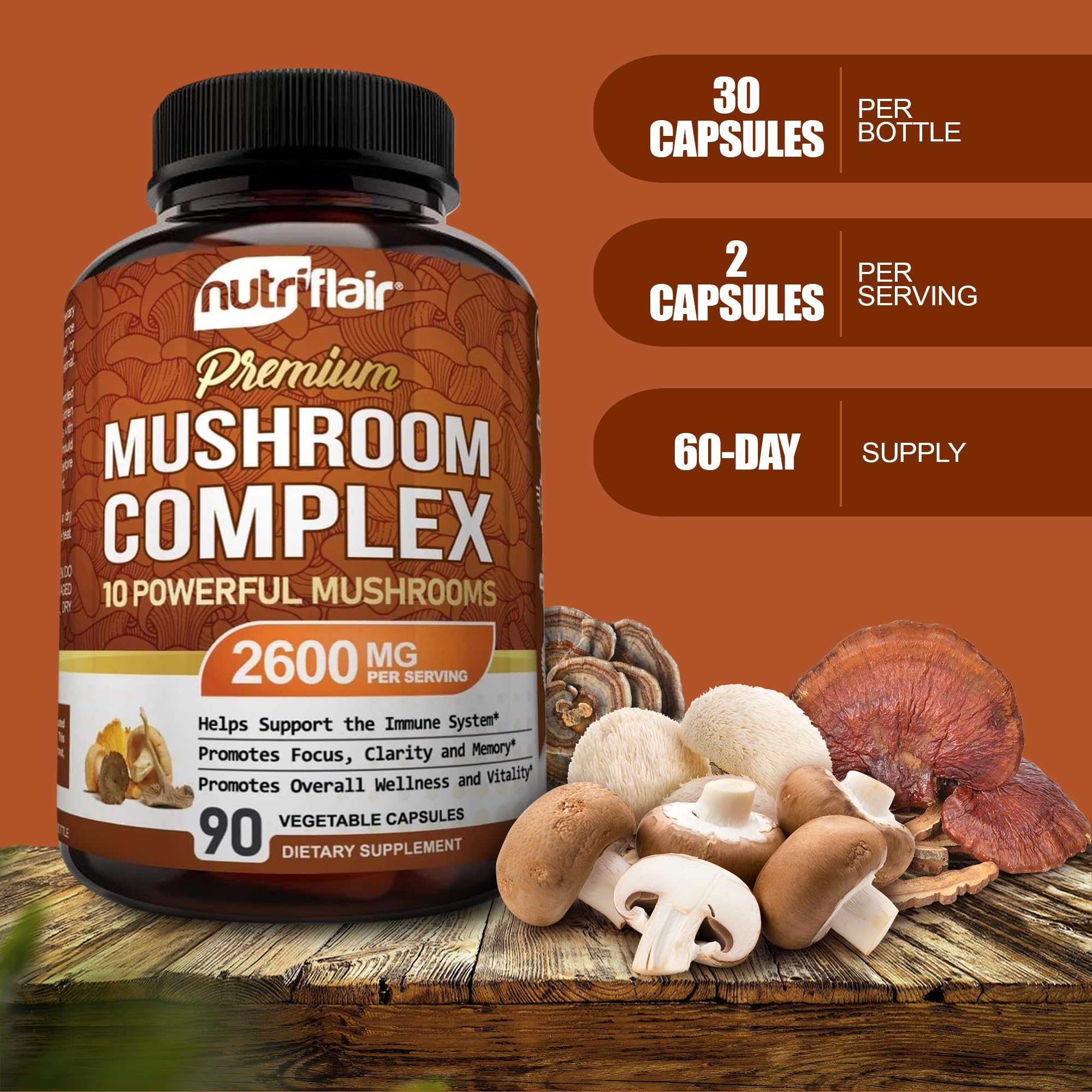 Foto 3 pulgar | Suplemento Nutriflair Mushroom Complex 2600 Mg 90 Cápsulas - Venta Internacional.