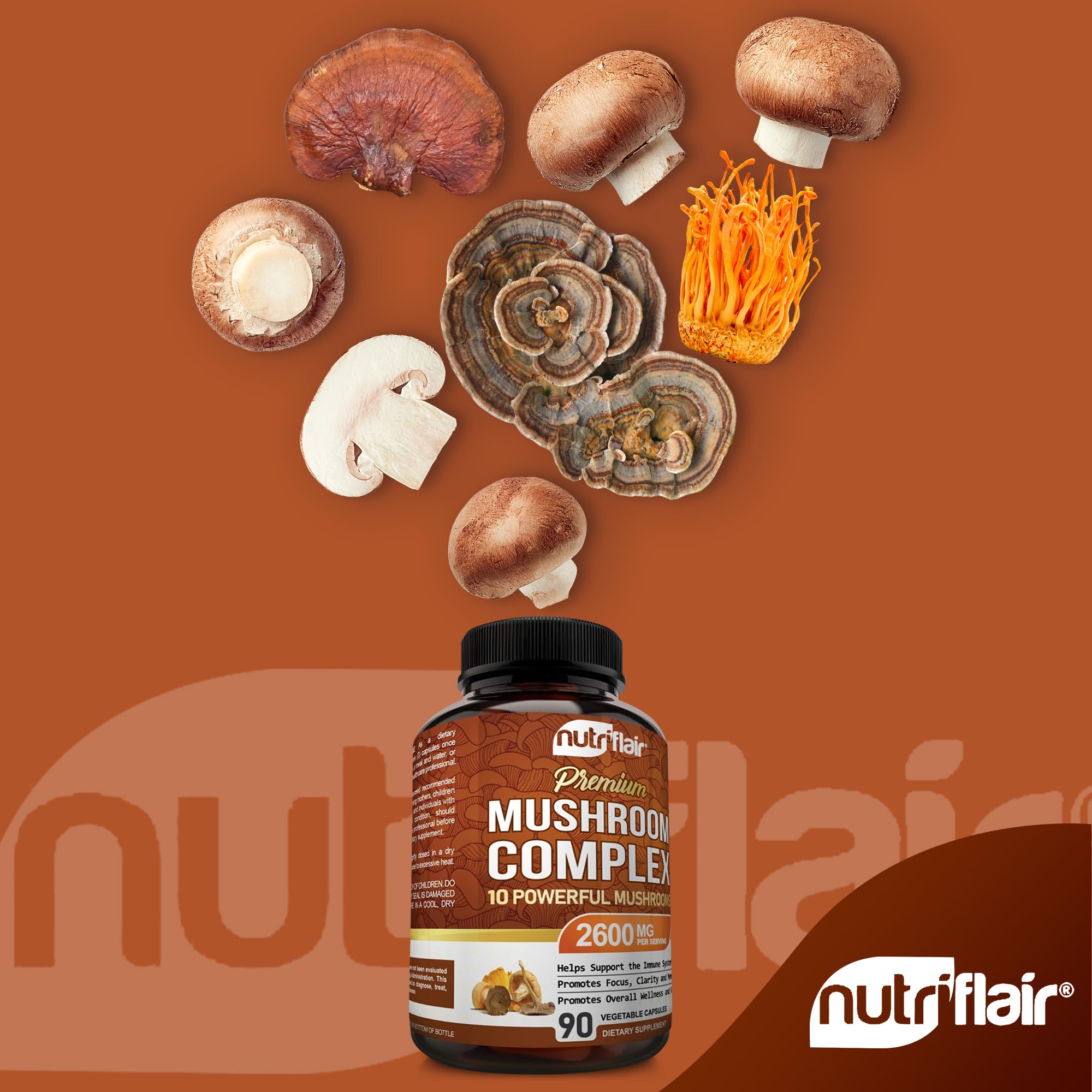 Foto 4 pulgar | Suplemento Nutriflair Mushroom Complex 2600 Mg 90 Cápsulas - Venta Internacional.