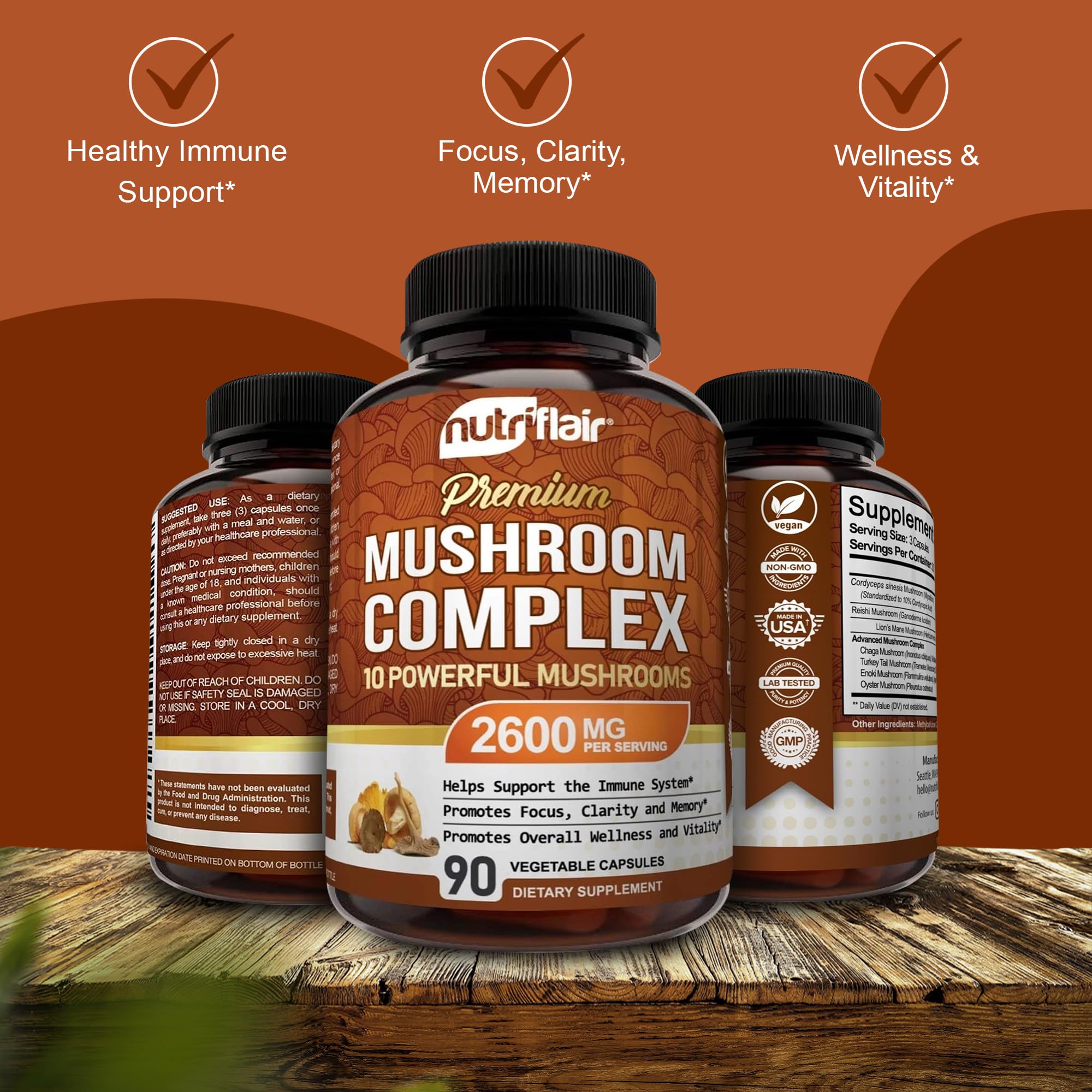 Foto 6 pulgar | Suplemento Nutriflair Mushroom Complex 2600 Mg 90 Cápsulas - Venta Internacional.