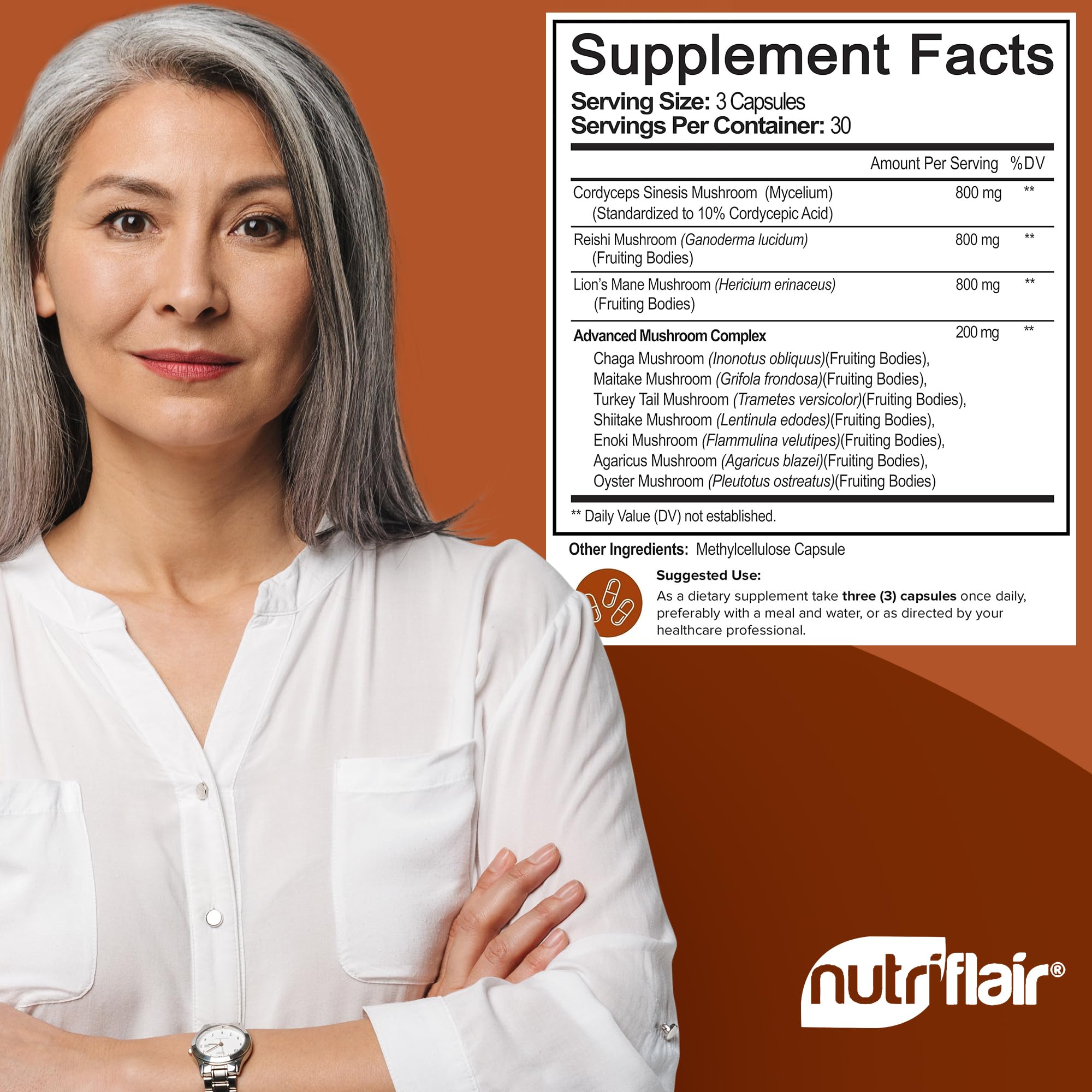 Foto 7 pulgar | Suplemento Nutriflair Mushroom Complex 2600 Mg 90 Cápsulas - Venta Internacional.