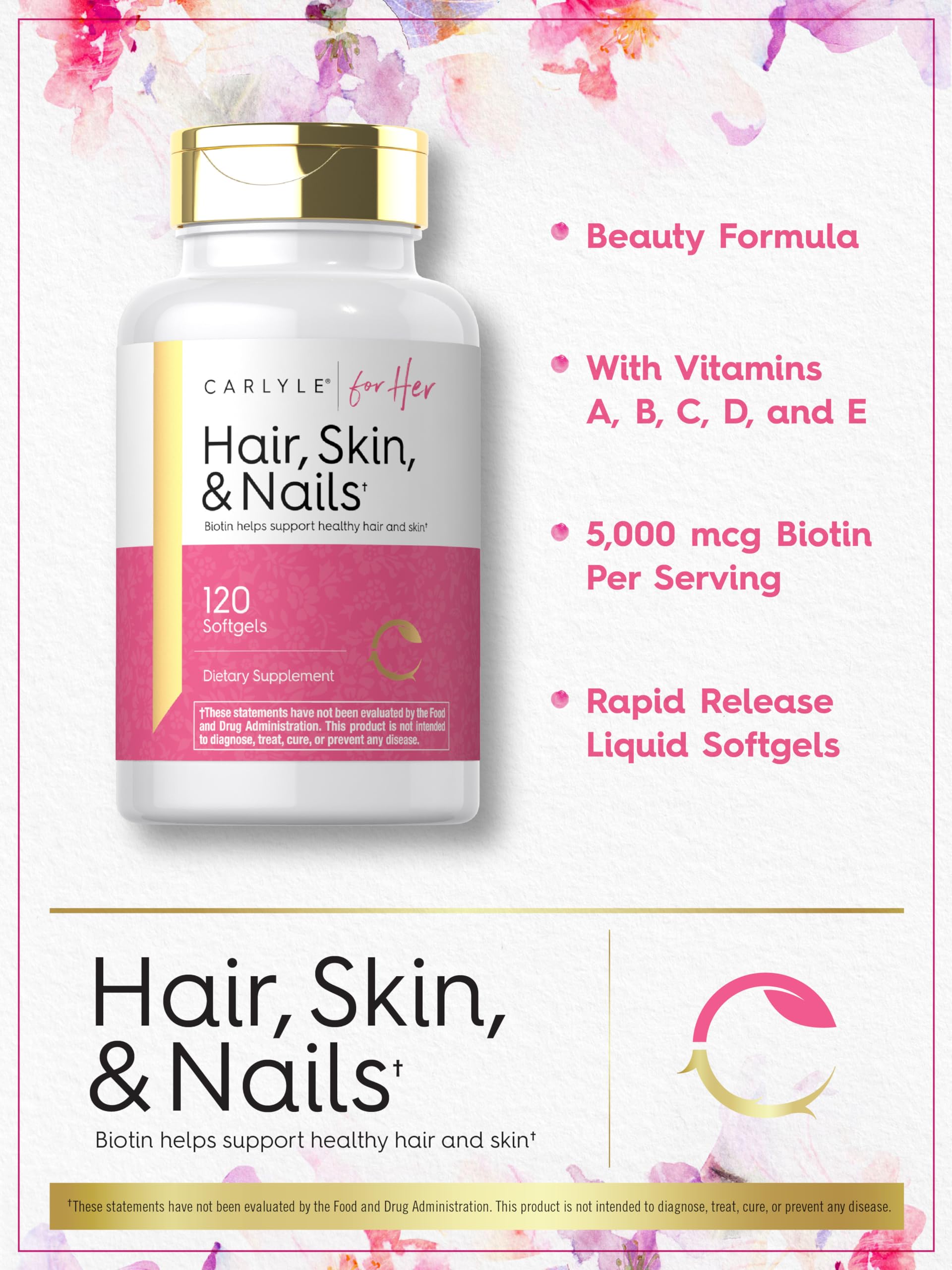Foto 4 | Suplemento De Vitamina 120 Cápsulas Blandas Para Cabello, Piel Y Uñas De Carlyle - Venta Internacional.