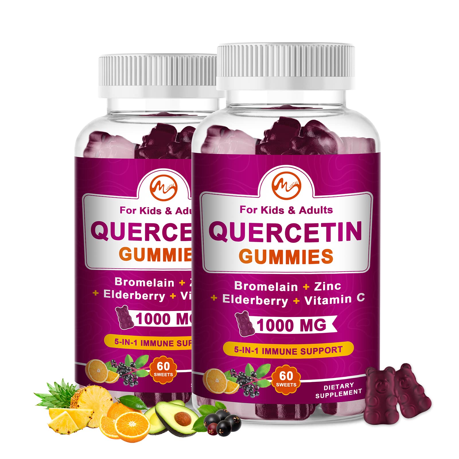 Foto 2 pulgar | Gomitas De Quercetina Con Bromelina, Saúco, Zinc Y Vitamina C (paquete De 2) 1000 Mg - Venta Internacional.