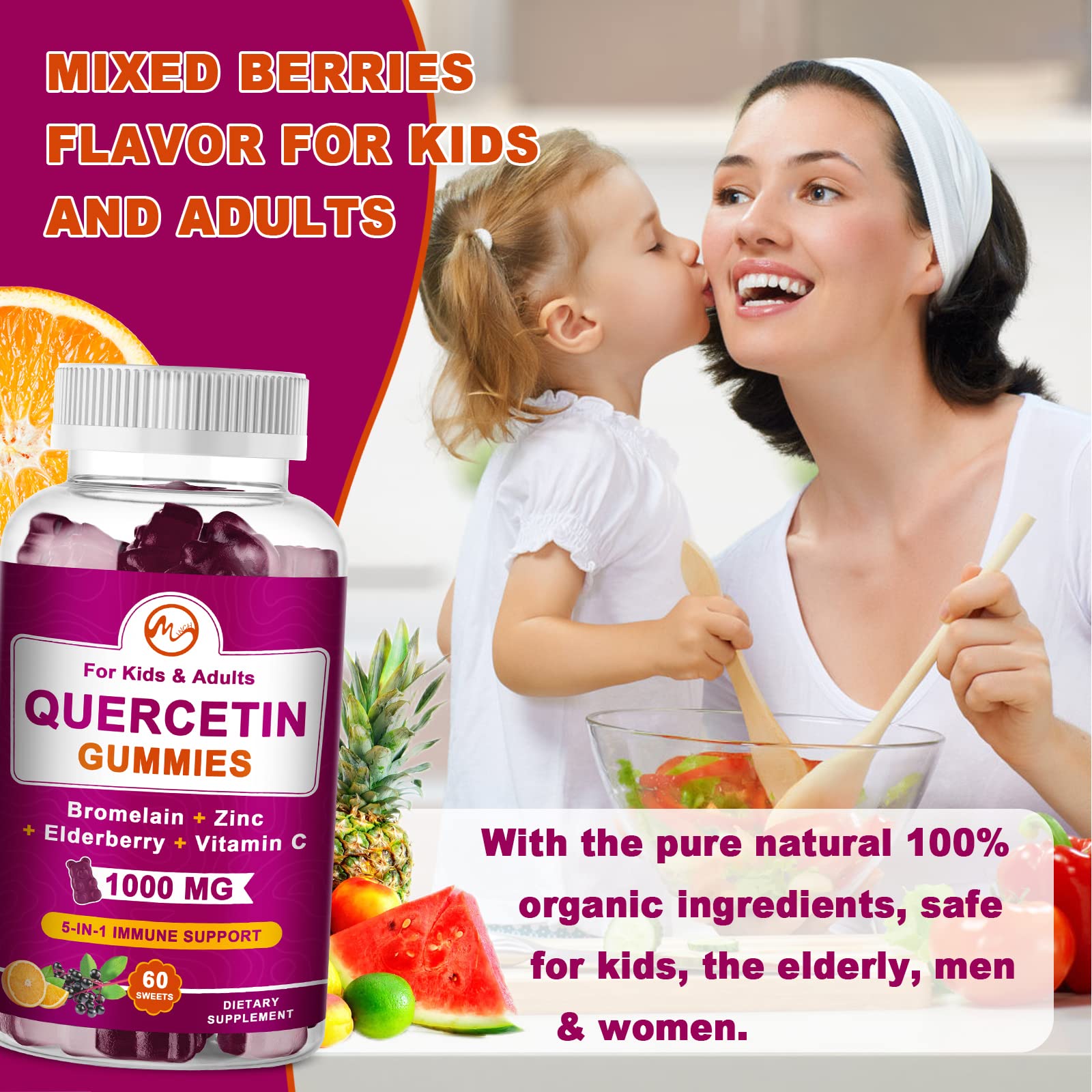 Foto 7 pulgar | Gomitas De Quercetina Con Bromelina, Saúco, Zinc Y Vitamina C (paquete De 2) 1000 Mg - Venta Internacional.
