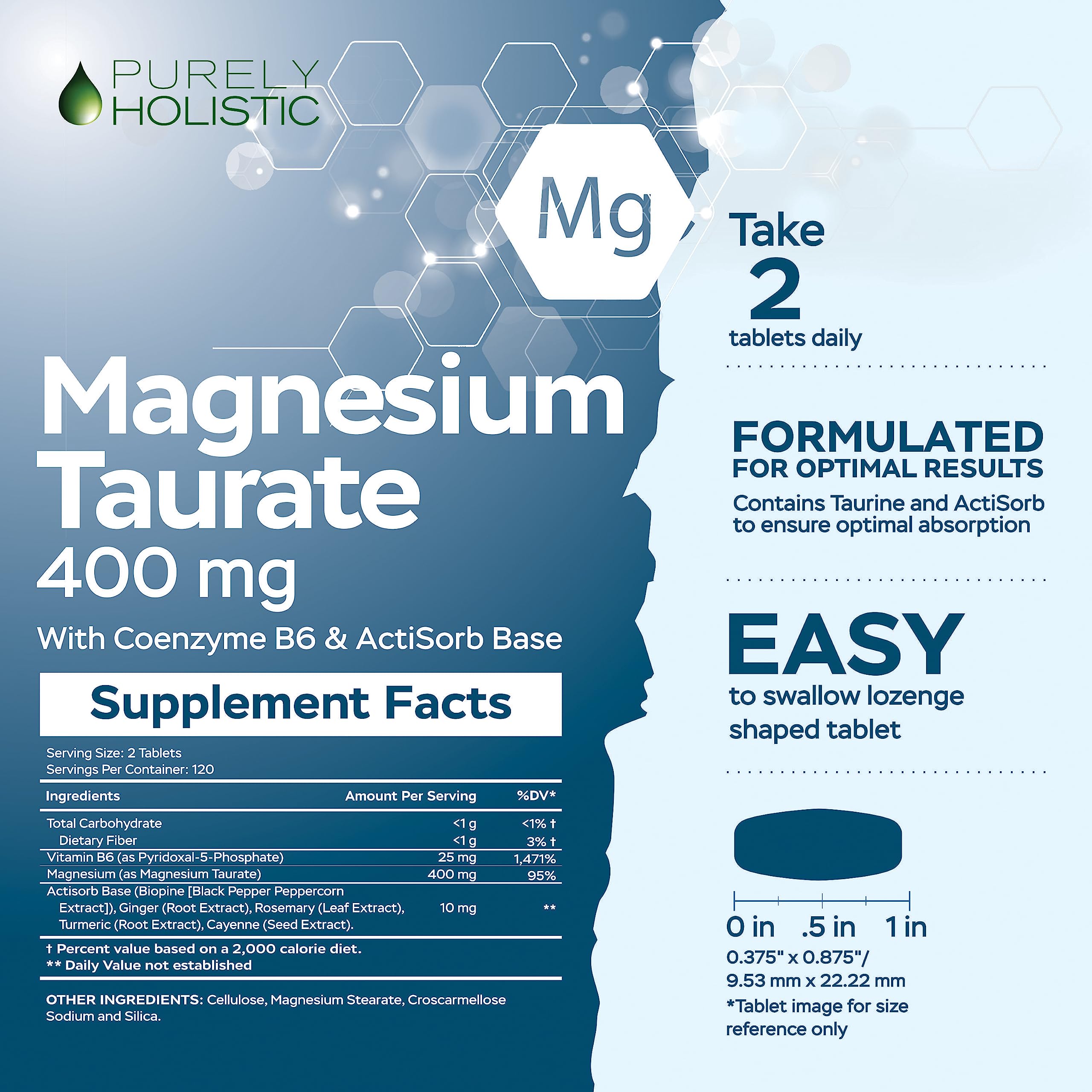 Foto 4 pulgar | Suplemento De Taurato De Magnesio Puramente Holístico, 400 Mg, 240 Tabletas - Venta Internacional.