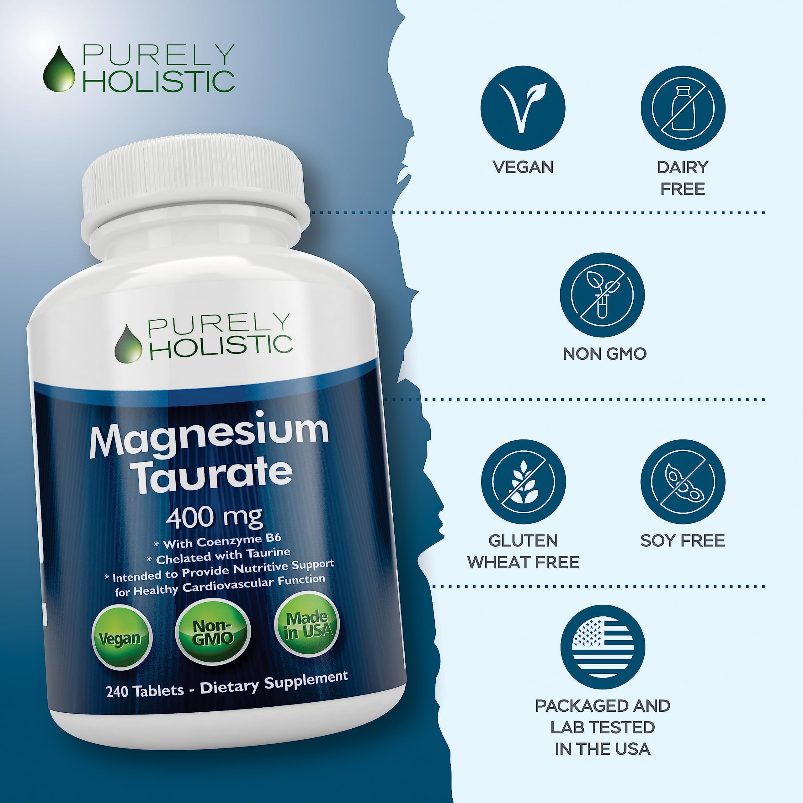 Foto 7 pulgar | Suplemento De Taurato De Magnesio Puramente Holístico, 400 Mg, 240 Tabletas - Venta Internacional.