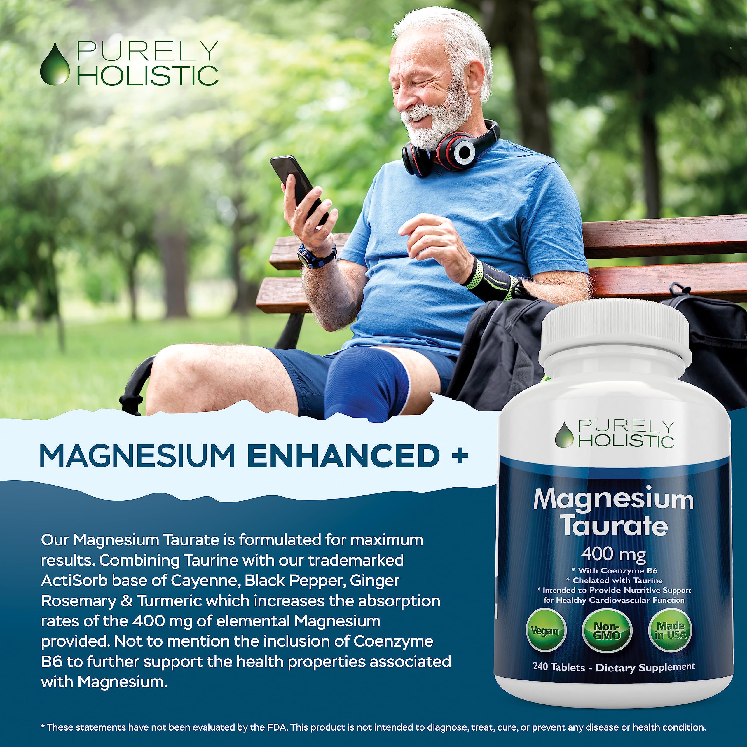 Foto 8 pulgar | Suplemento De Taurato De Magnesio Puramente Holístico, 400 Mg, 240 Tabletas - Venta Internacional.