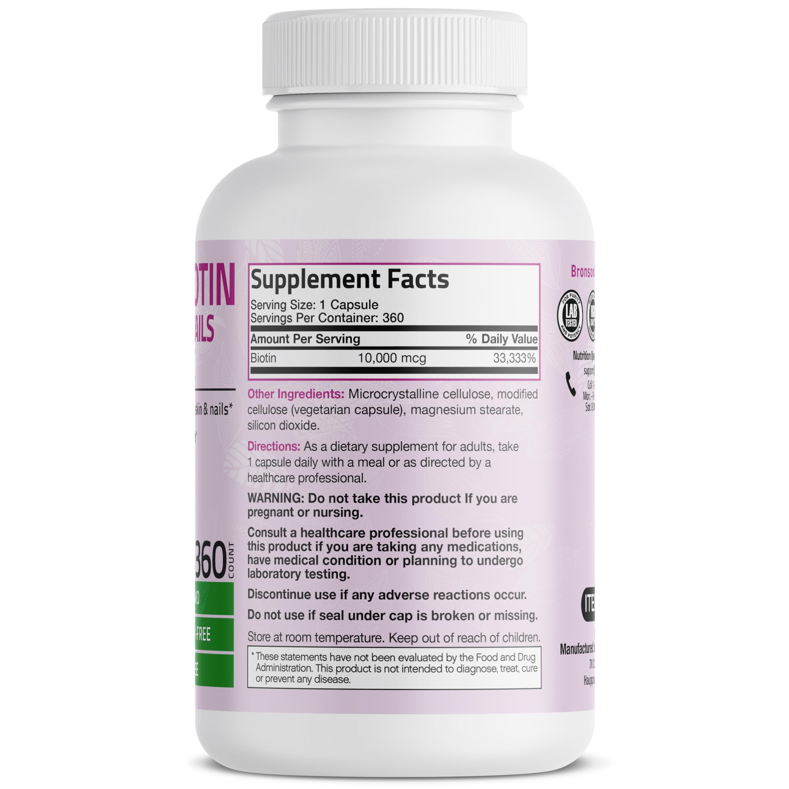Foto 3 pulgar | Suplemento Bronson Ultra Biotin De 10,000 Mcg Para Cabello, Piel Y Uñas - Venta Internacional.