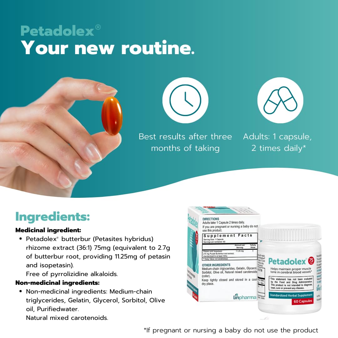 Foto 5 pulgar | Suplemento De Extracto De Raíz De Petasita Petadolex Linpharma 75 Mg - Venta Internacional.