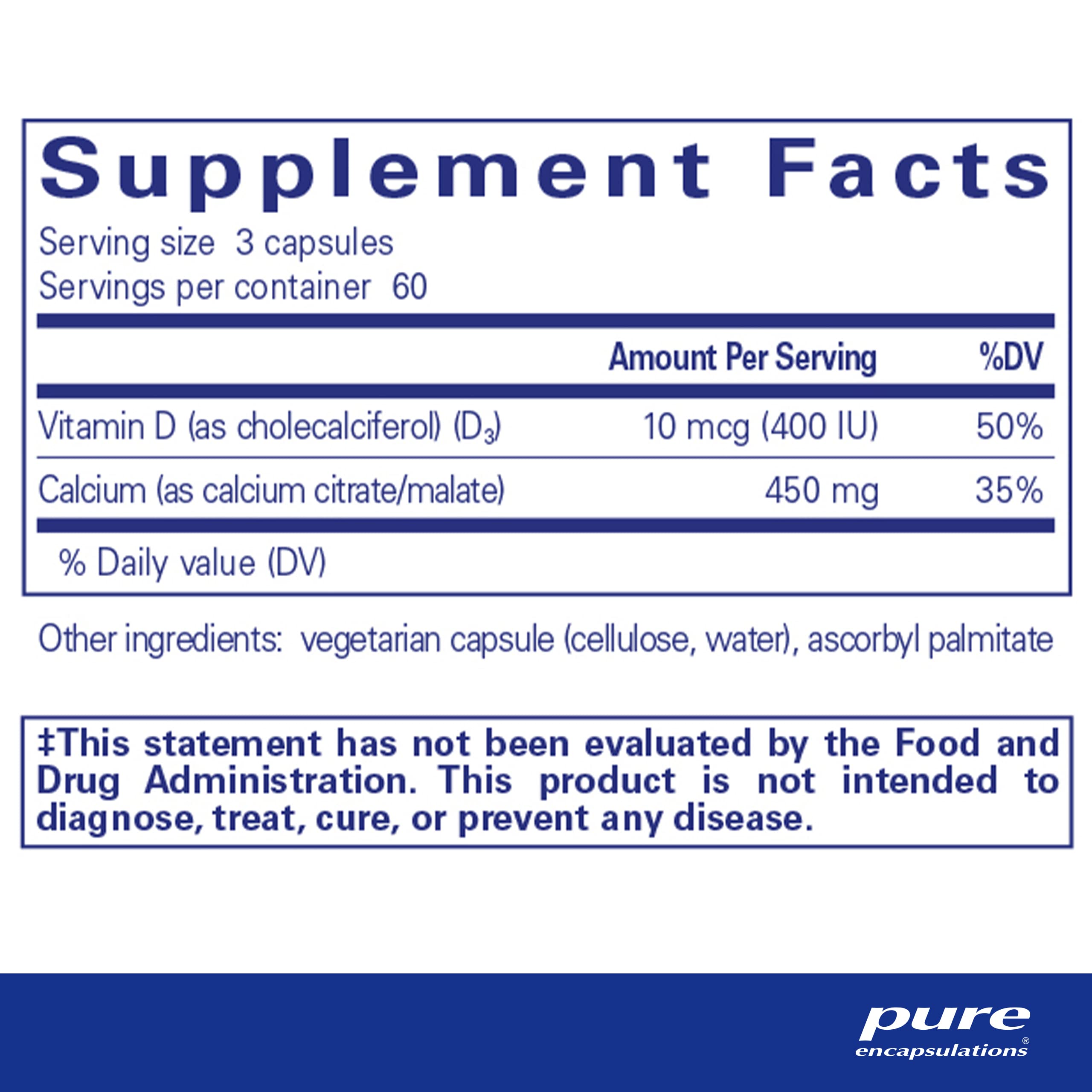 Foto 3 pulgar | Suplemento Dietético Pure Encapsulations Calcium Con Vitamina D3 - Venta Internacional.