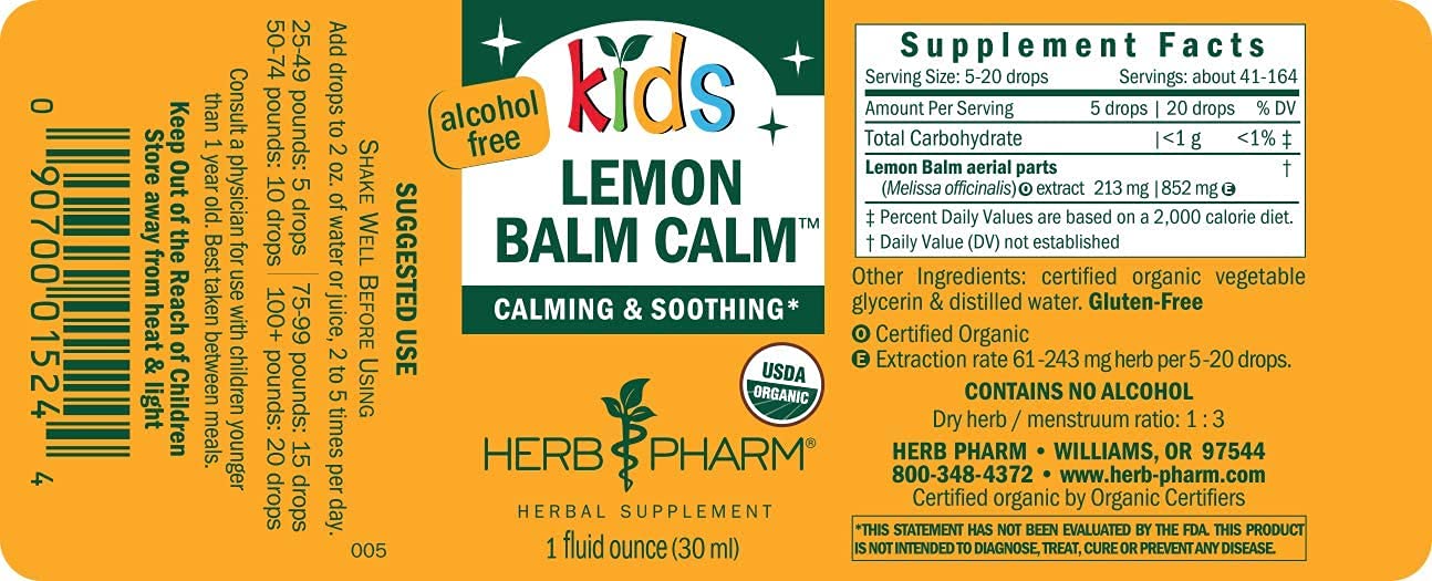 Foto 3 pulgar | Extracto Líquido Herb Pharm Kids Lemon Balm Calm 30 Ml - Venta Internacional.