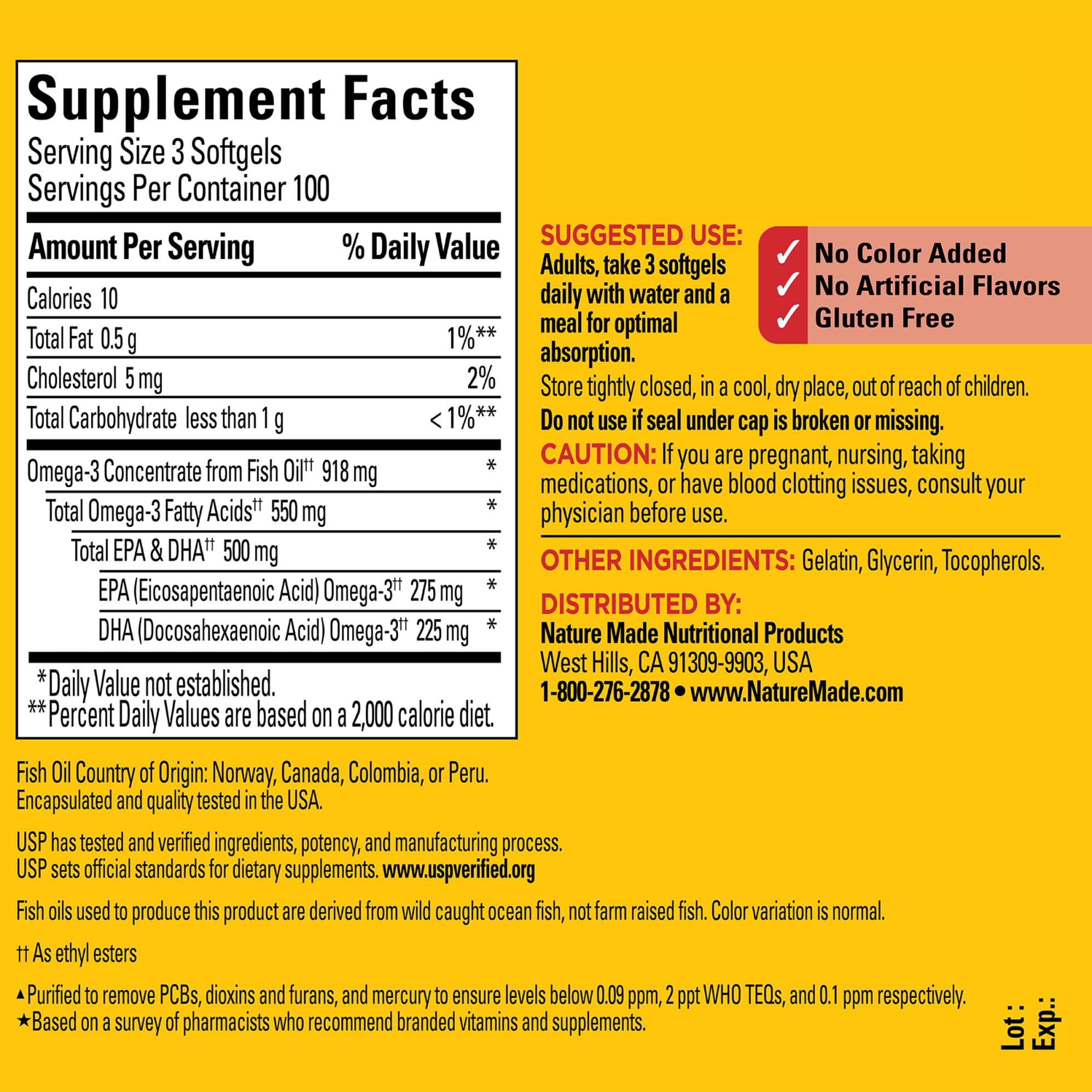 Foto 5 | Suplemento De Aceite De Pescado Omega 3 De Nature Made, 550 Mg, 300 Cápsulas Blandas - Venta Internacional.
