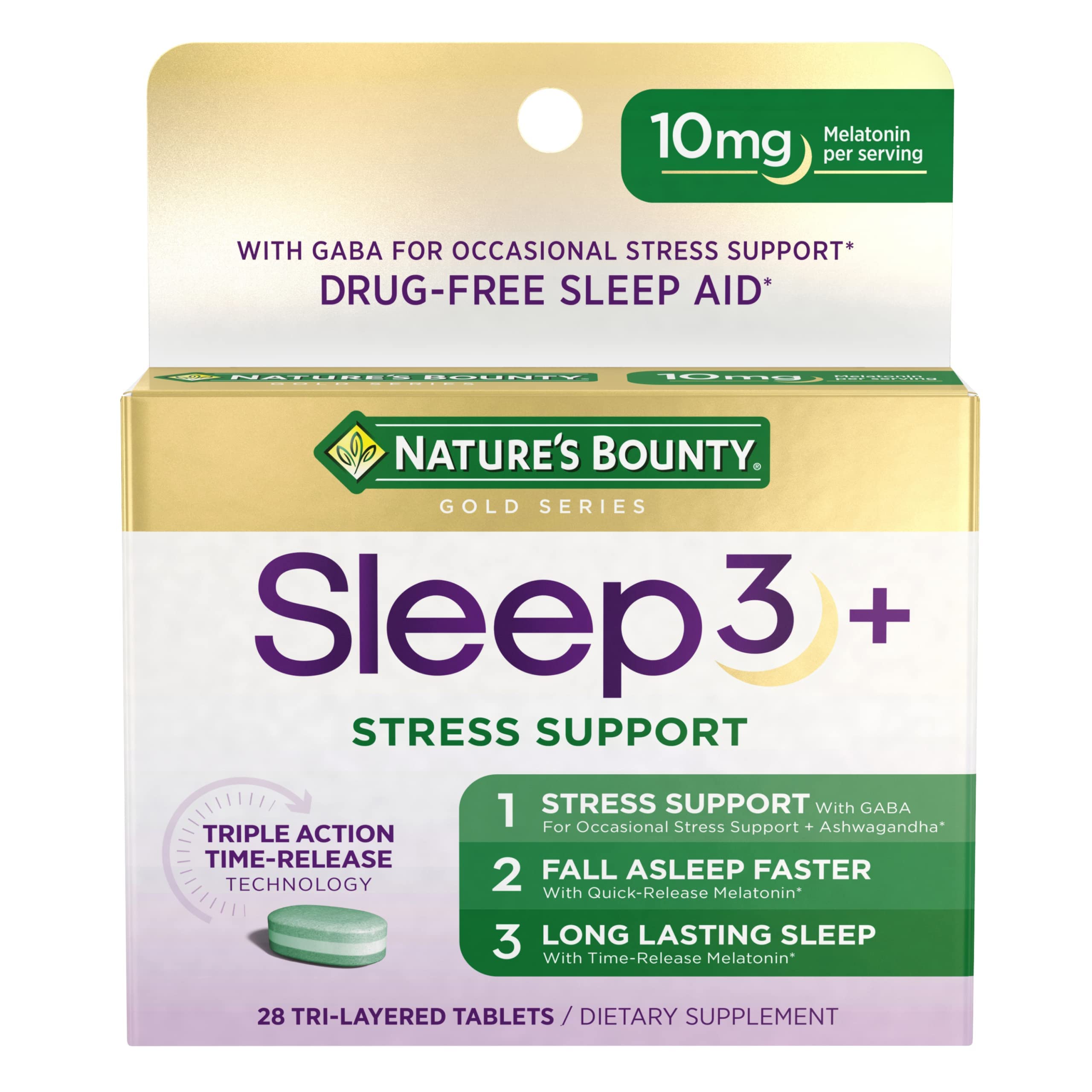 Foto 2 pulgar | Suplemento Nature's Bounty Stress Support Sleep3 Melatonina 10 Mg - Venta Internacional.